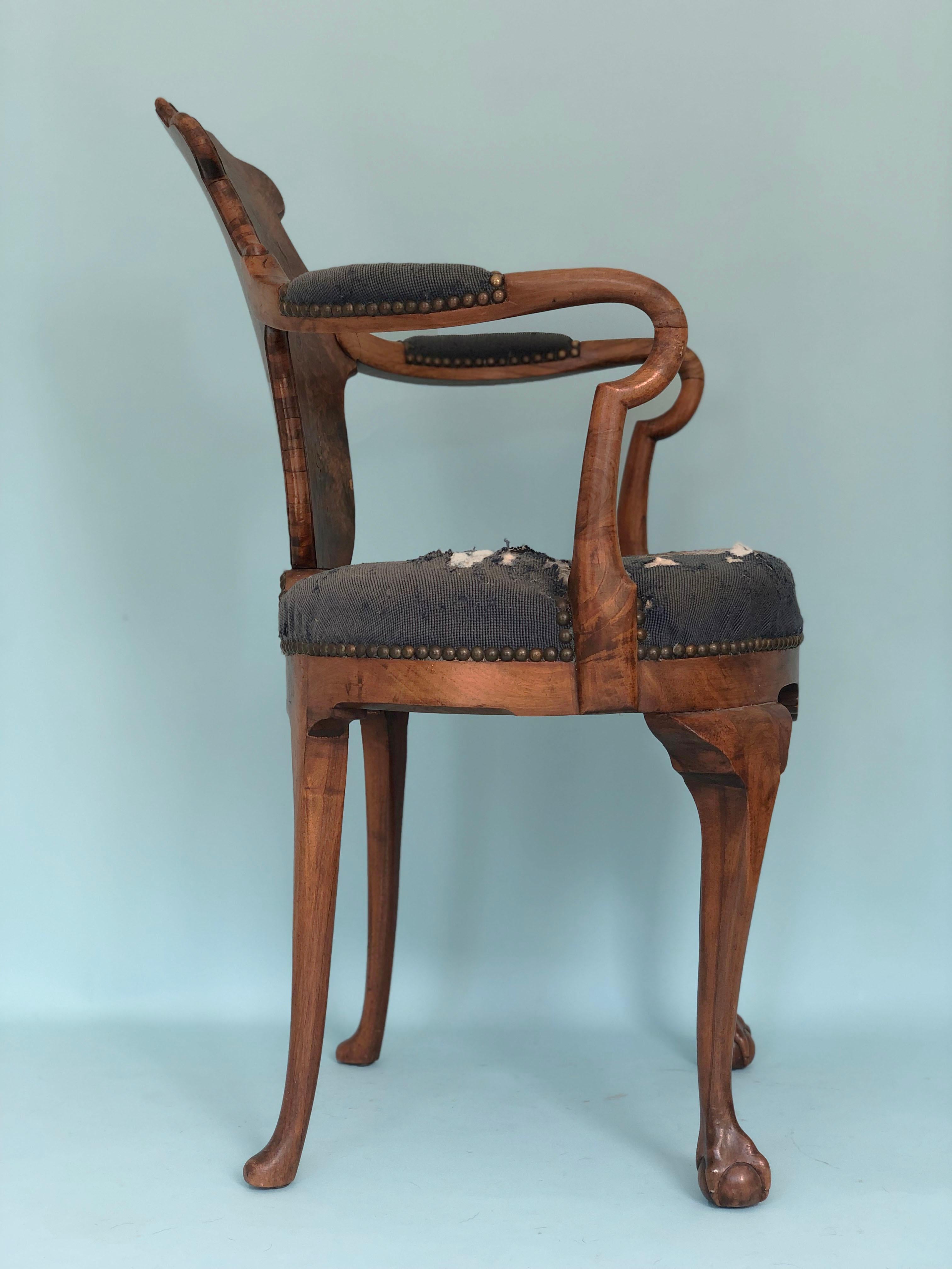 Hand-Woven 19th Century George IV English Burr Walnut Armchair “Shepherds Crooks” Made by G