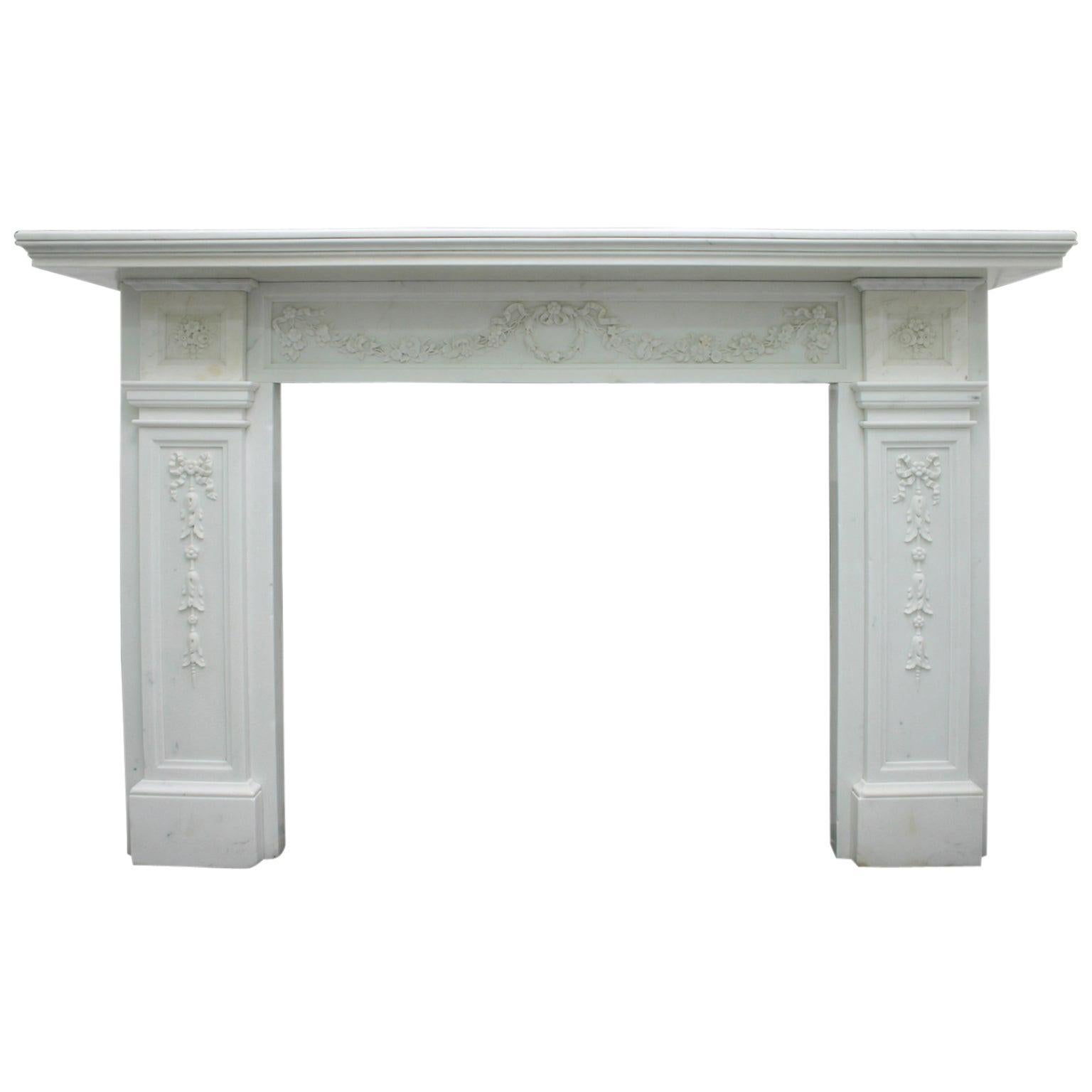 19th Century George IV Statuary White Marble Fireplace Surround For Sale