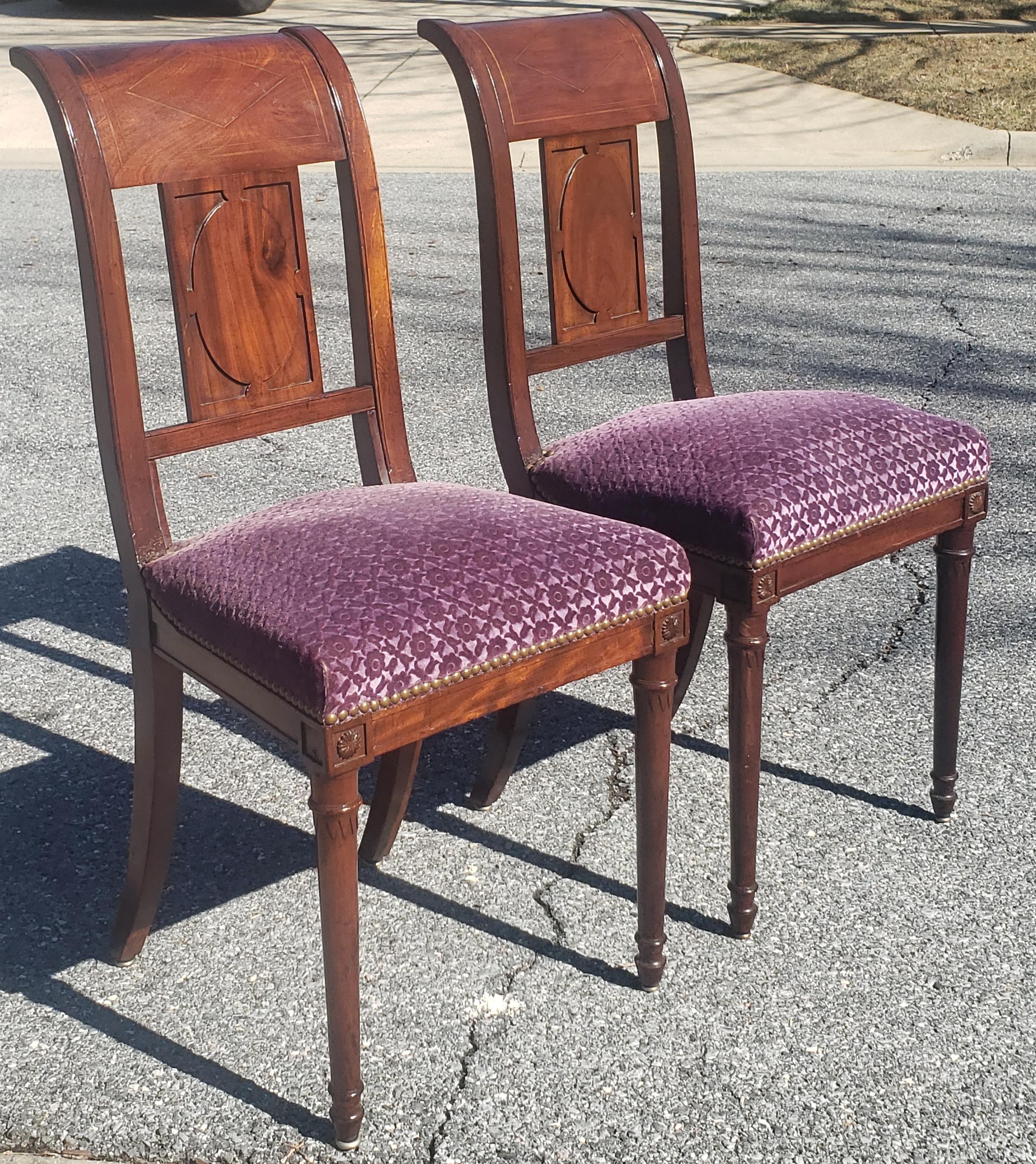 19th Century George Jacob Continental Brass Inlaid Mahogany Side Chairs, a Pair For Sale 5