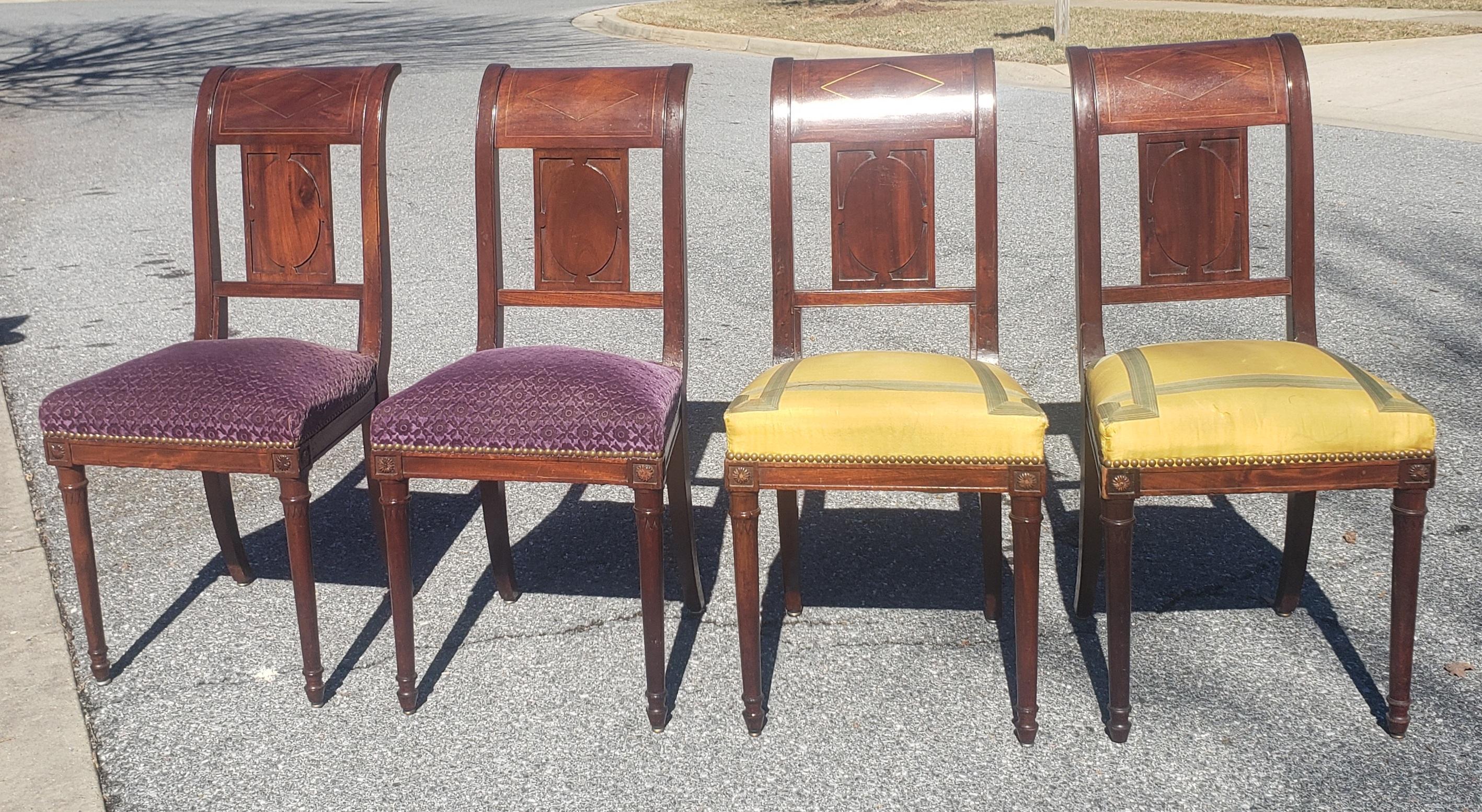 19th Century George Jacob Continental Brass Inlaid Mahogany Side Chairs, a Pair For Sale 6