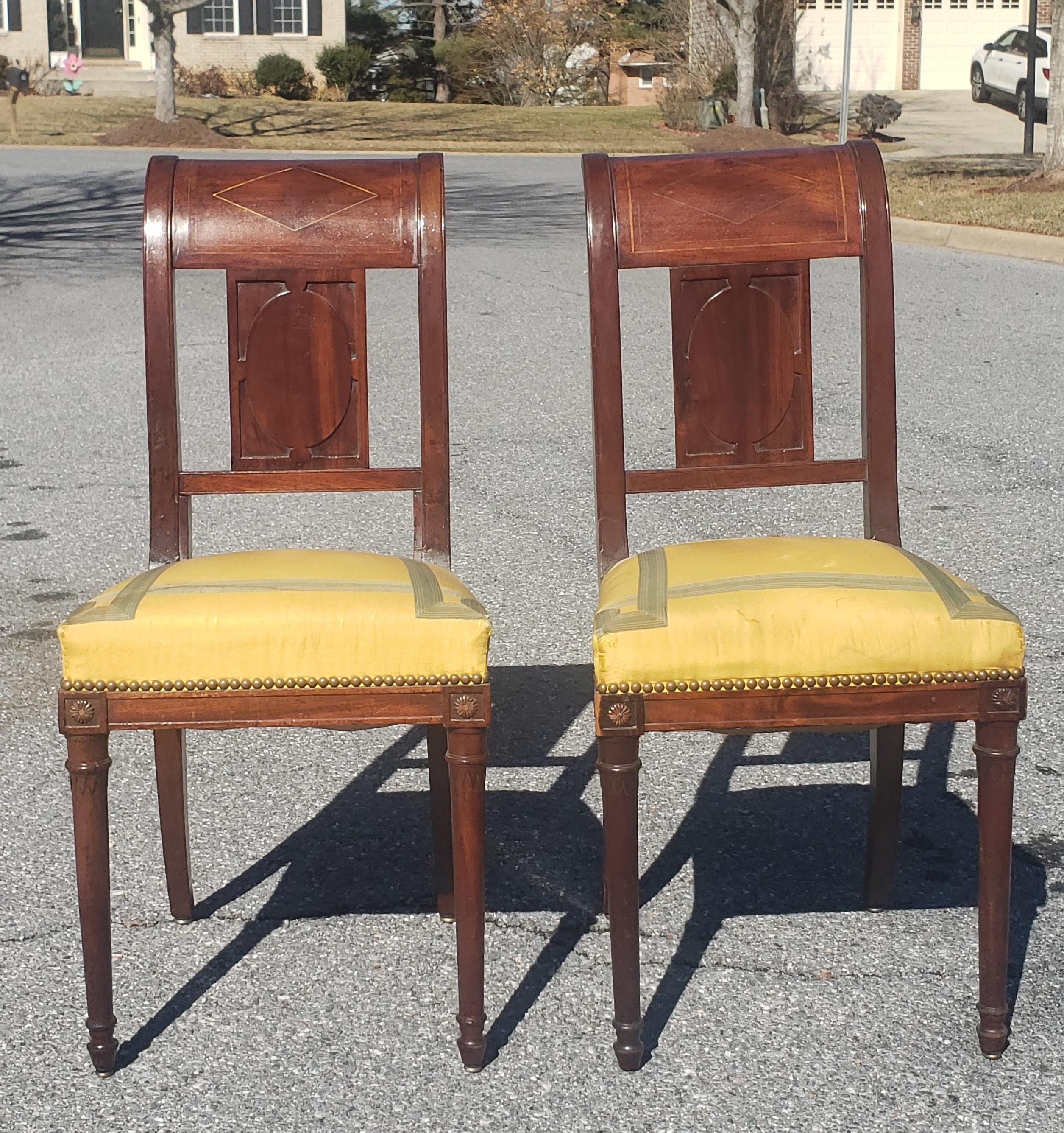 Napoleon III 19th Century George Jacob Continental Brass Inlaid Mahogany Side Chairs, a Pair For Sale