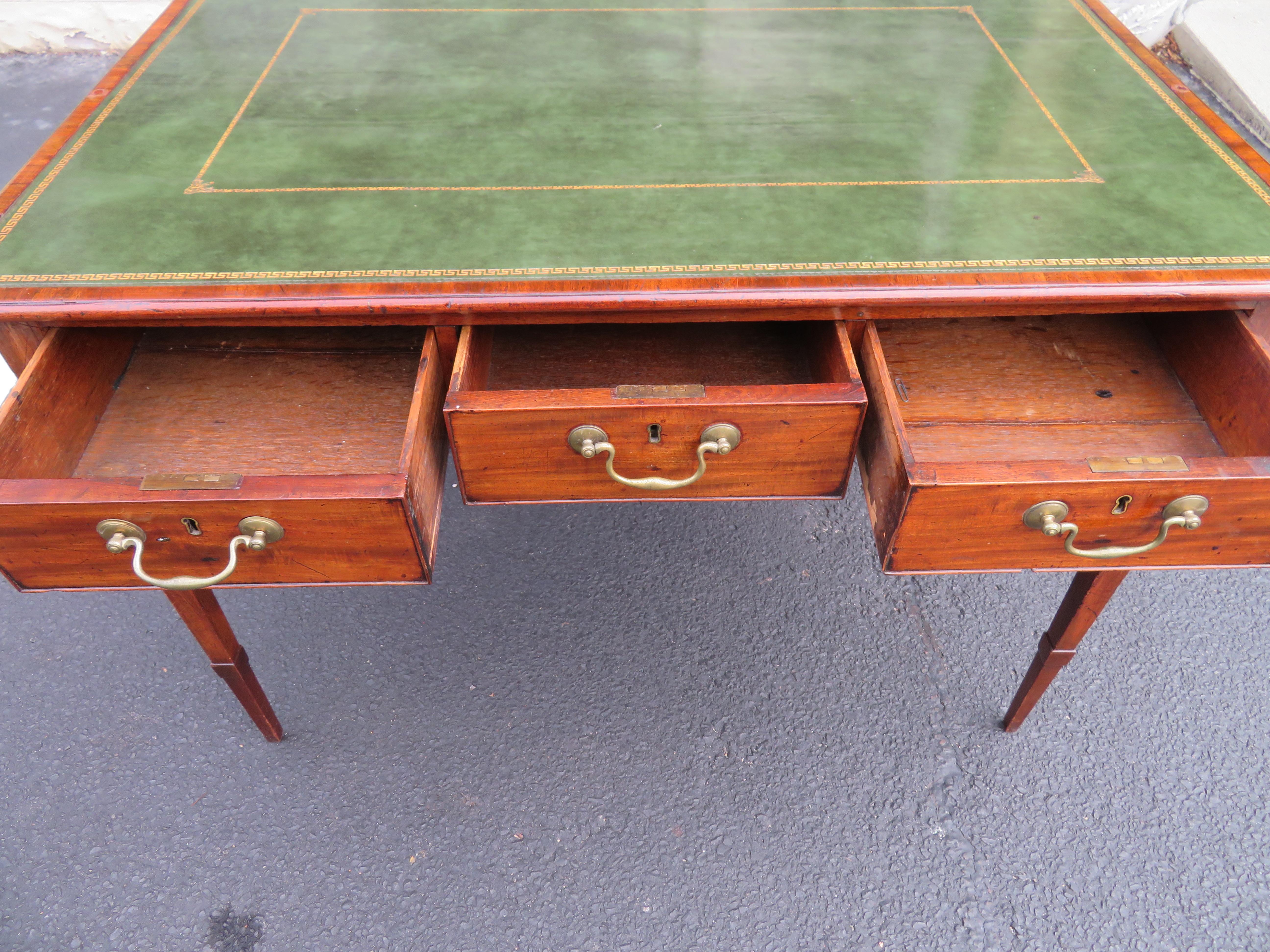 19th Century George III Double-Sided Partner Leather-Top Library Table or Desk 1