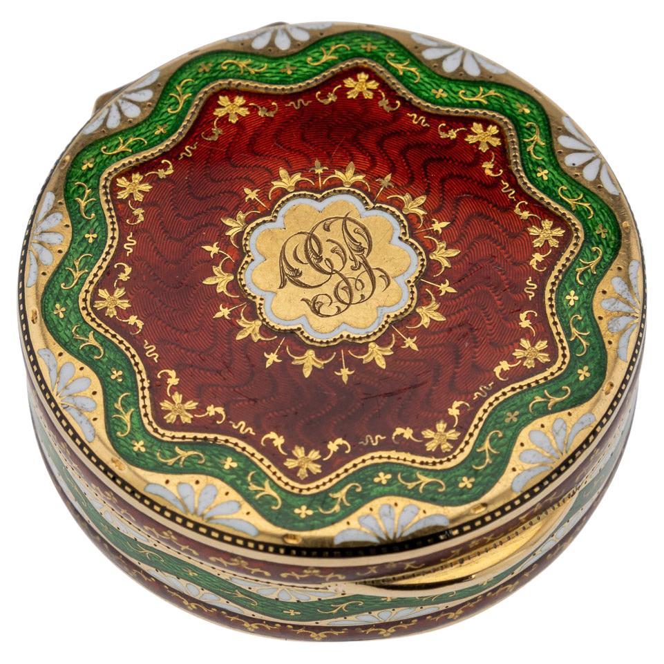 19th Century Georgian 18K Gold & Guilloche Enamel Pill Box, London, c.1823