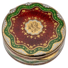 19th Century Georgian 18K Gold & Guilloche Enamel Pill Box, London, c.1823