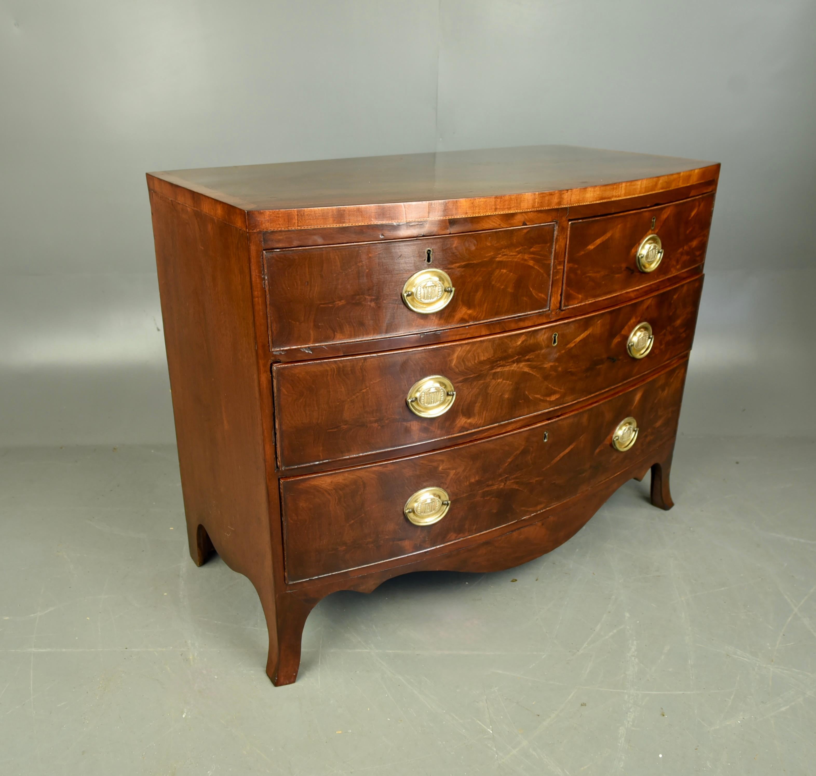 English 19th century Georgian bow front commode /chest of drawers