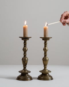 19th Century Georgian Brass Candlesticks, French Design, Gold Finish