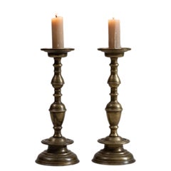 19th Century Georgian Brass Candlesticks, French Design, Gold Finish