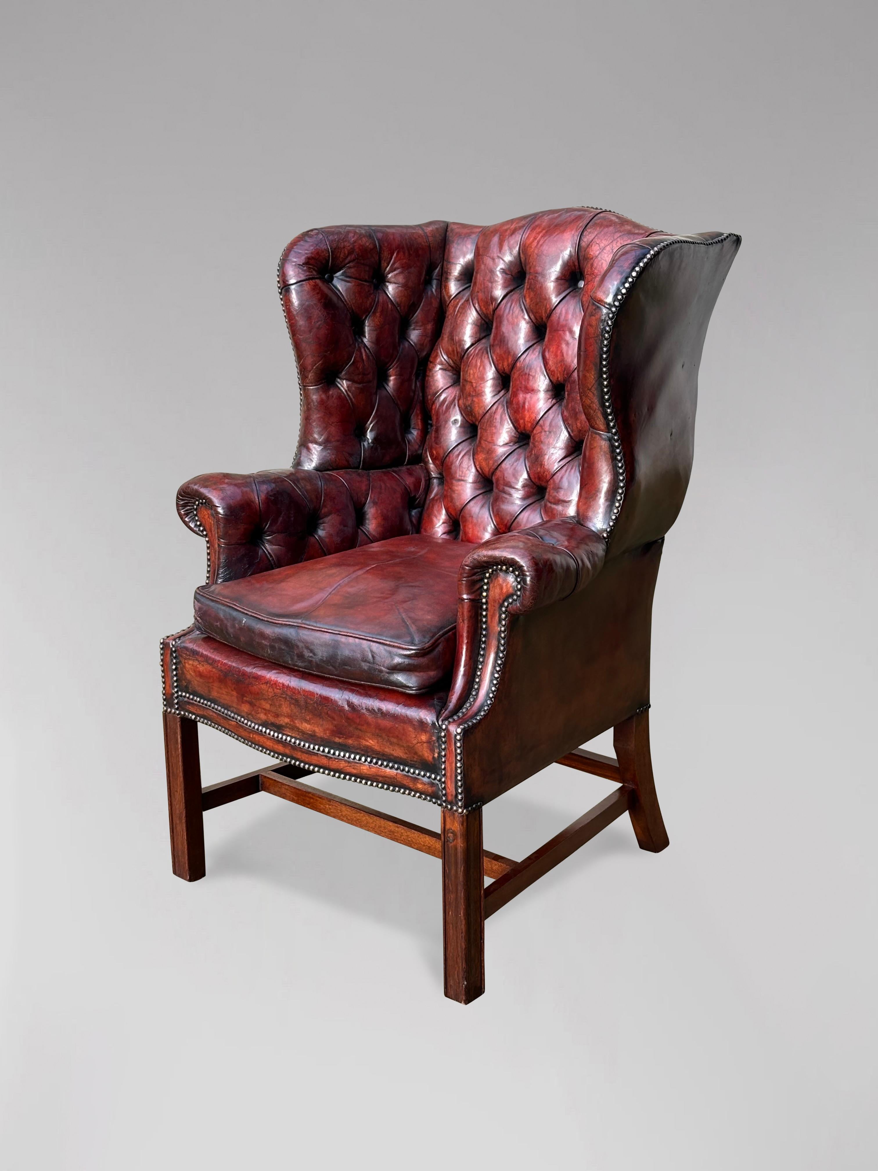 British 19th Century, Georgian, Burgundy Leather Wing Armchair For Sale