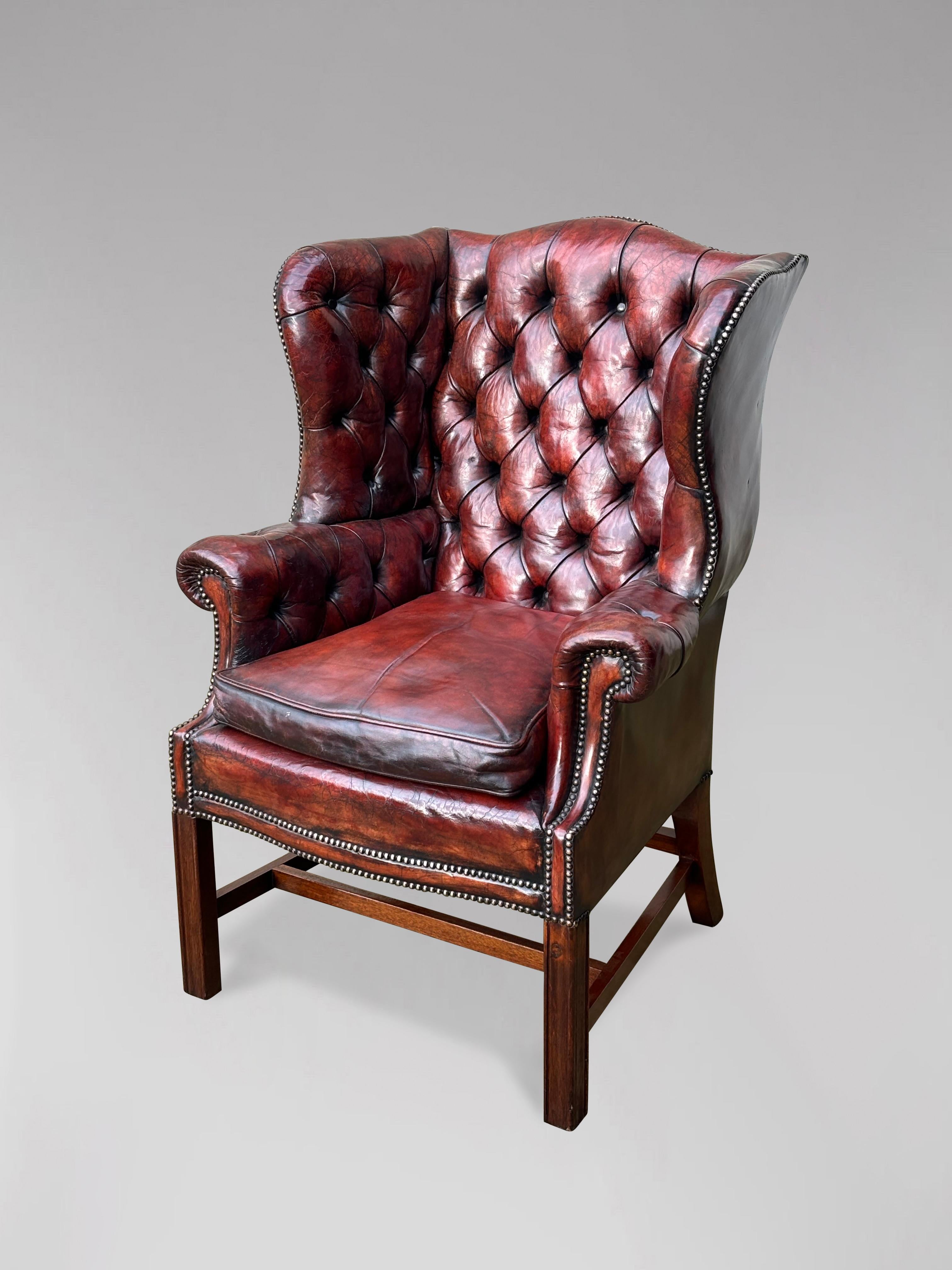 19th Century, Georgian, Burgundy Leather Wing Armchair For Sale 2