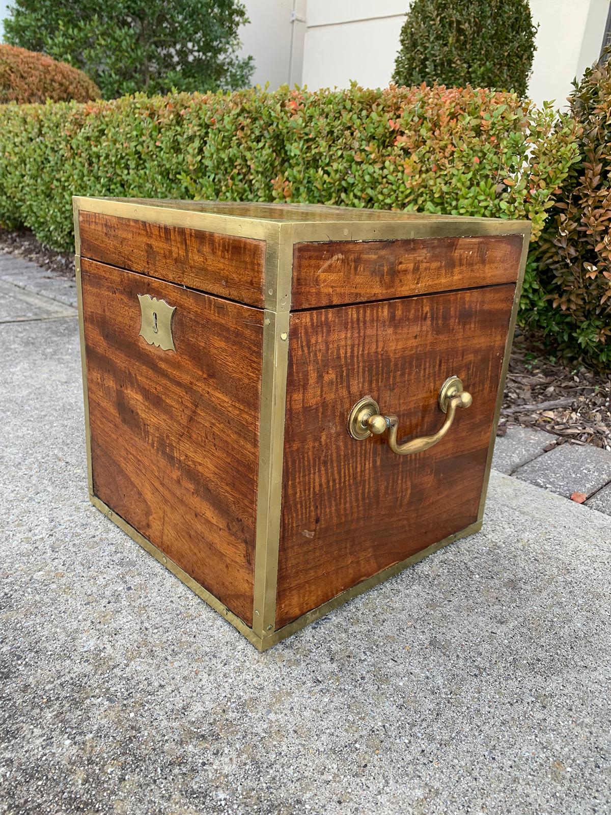 English 19th Century Georgian Campaign Style Wood and Brass Bound Box