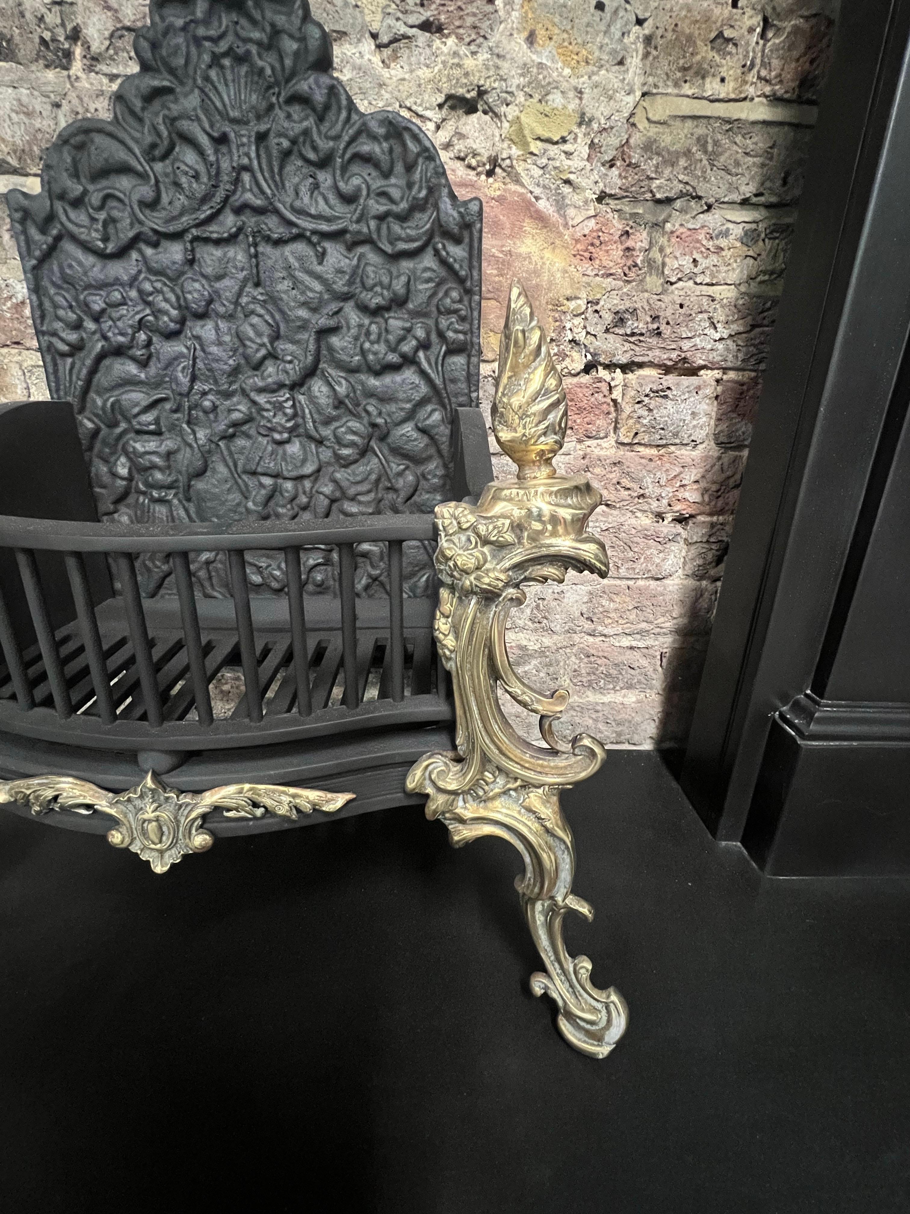 19th Century Georgian Cast Iron & Brass High Back Fire Basket Grate For Sale 8