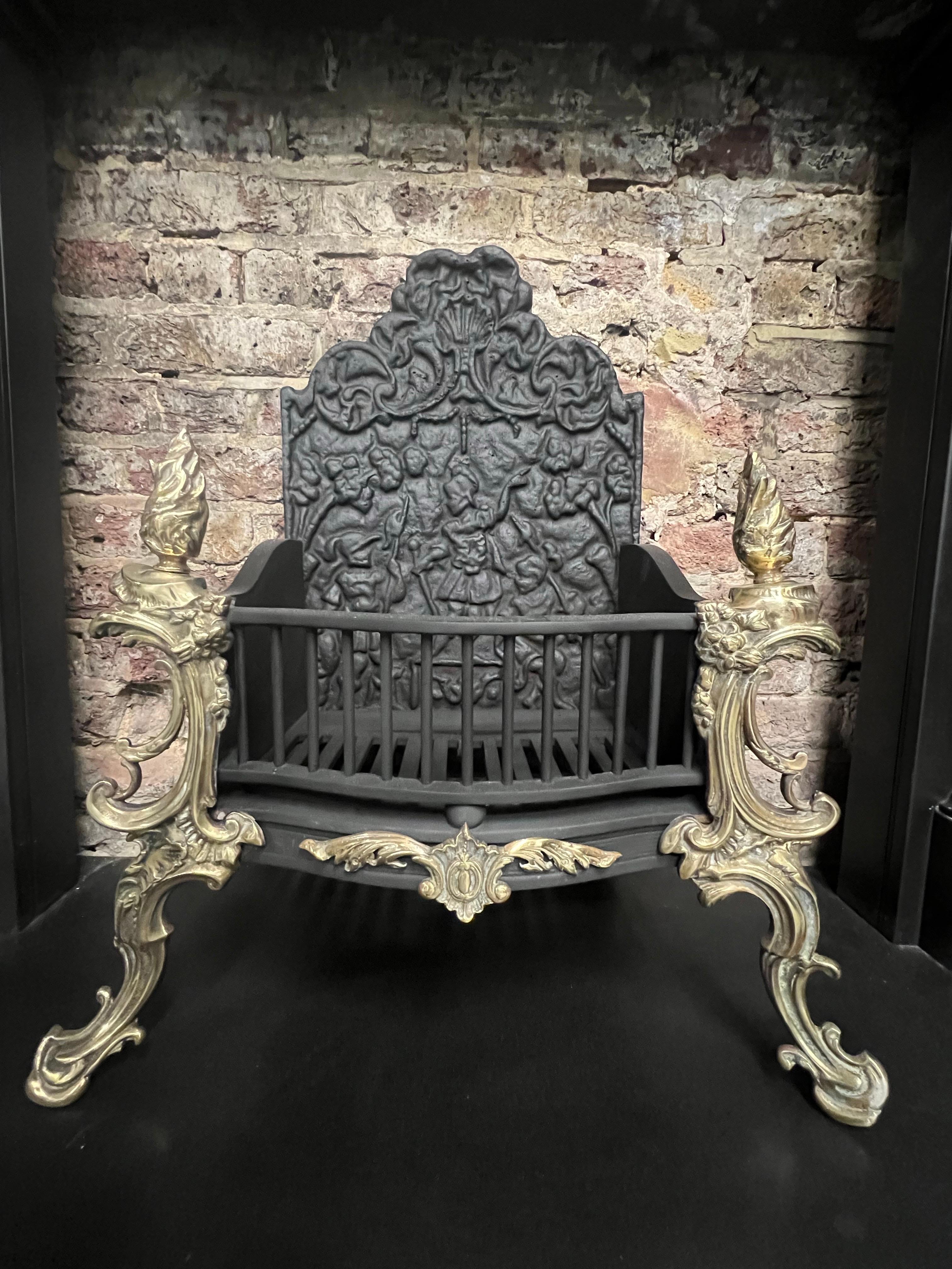 19th Century Georgian Cast Iron & Brass High Back Fire Basket Grate For Sale 9