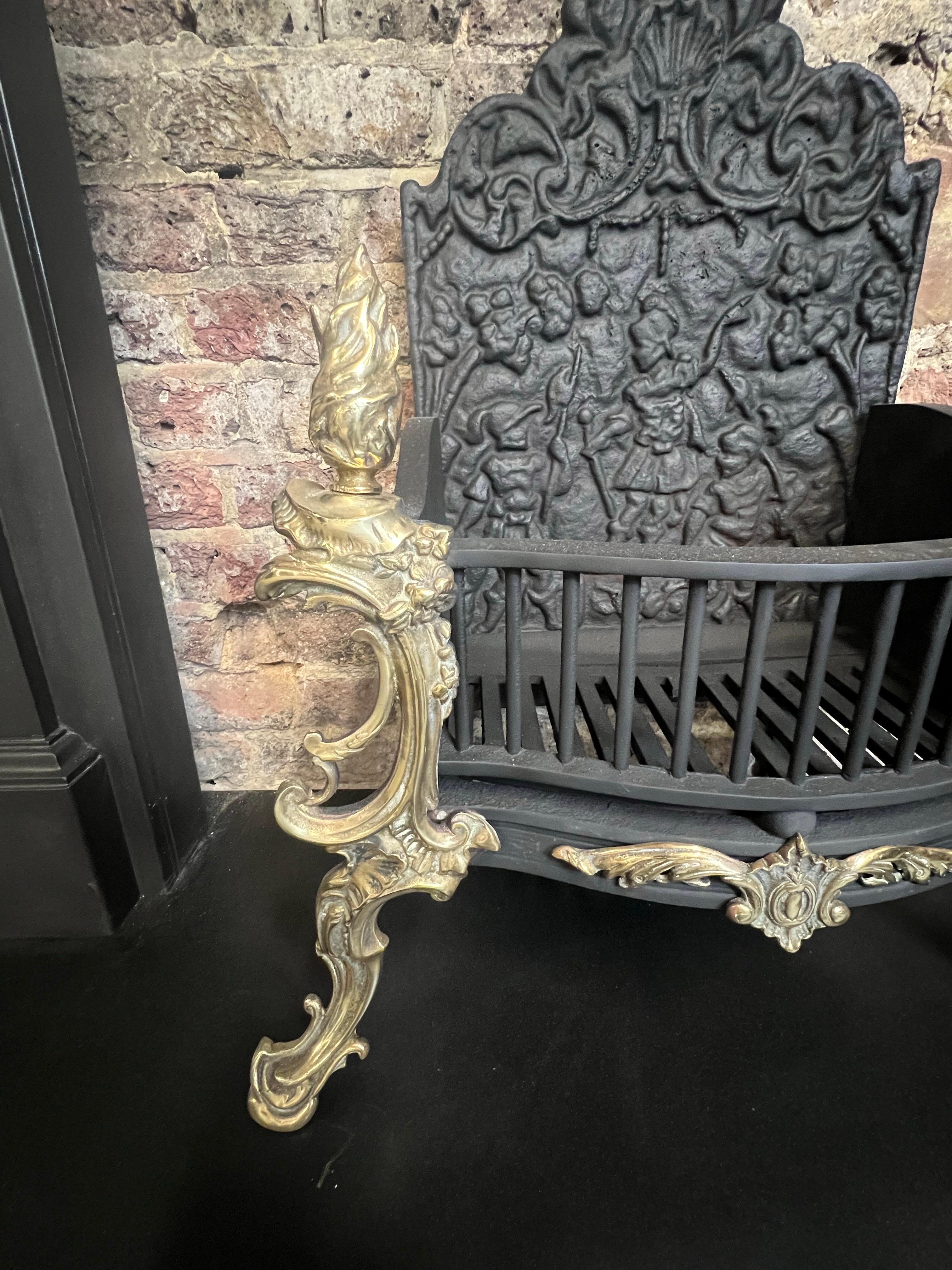 19th Century Georgian Cast Iron & Brass High Back Fire Basket Grate For Sale 10