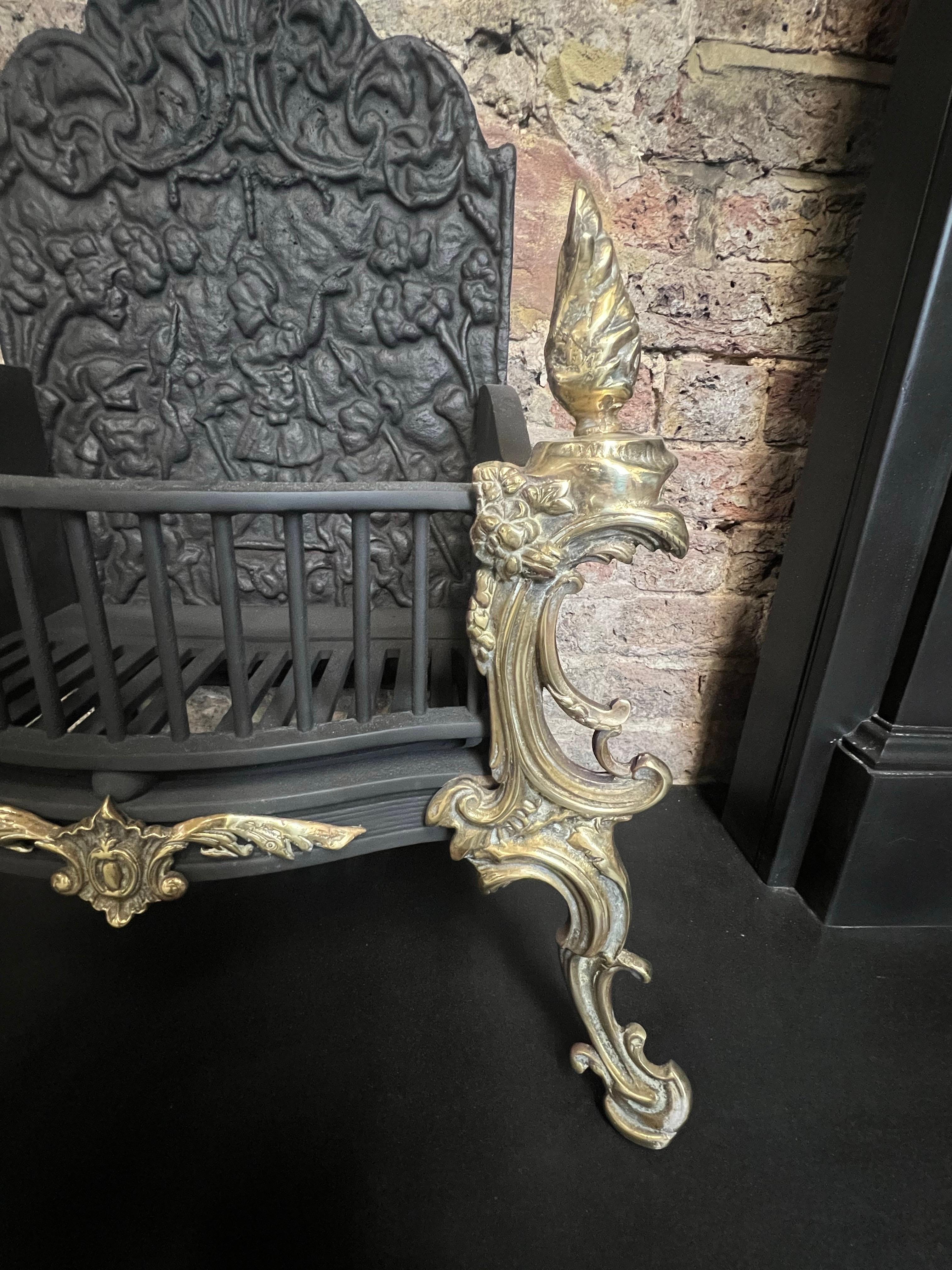 19th Century Georgian Cast Iron & Brass High Back Fire Basket Grate For Sale 12