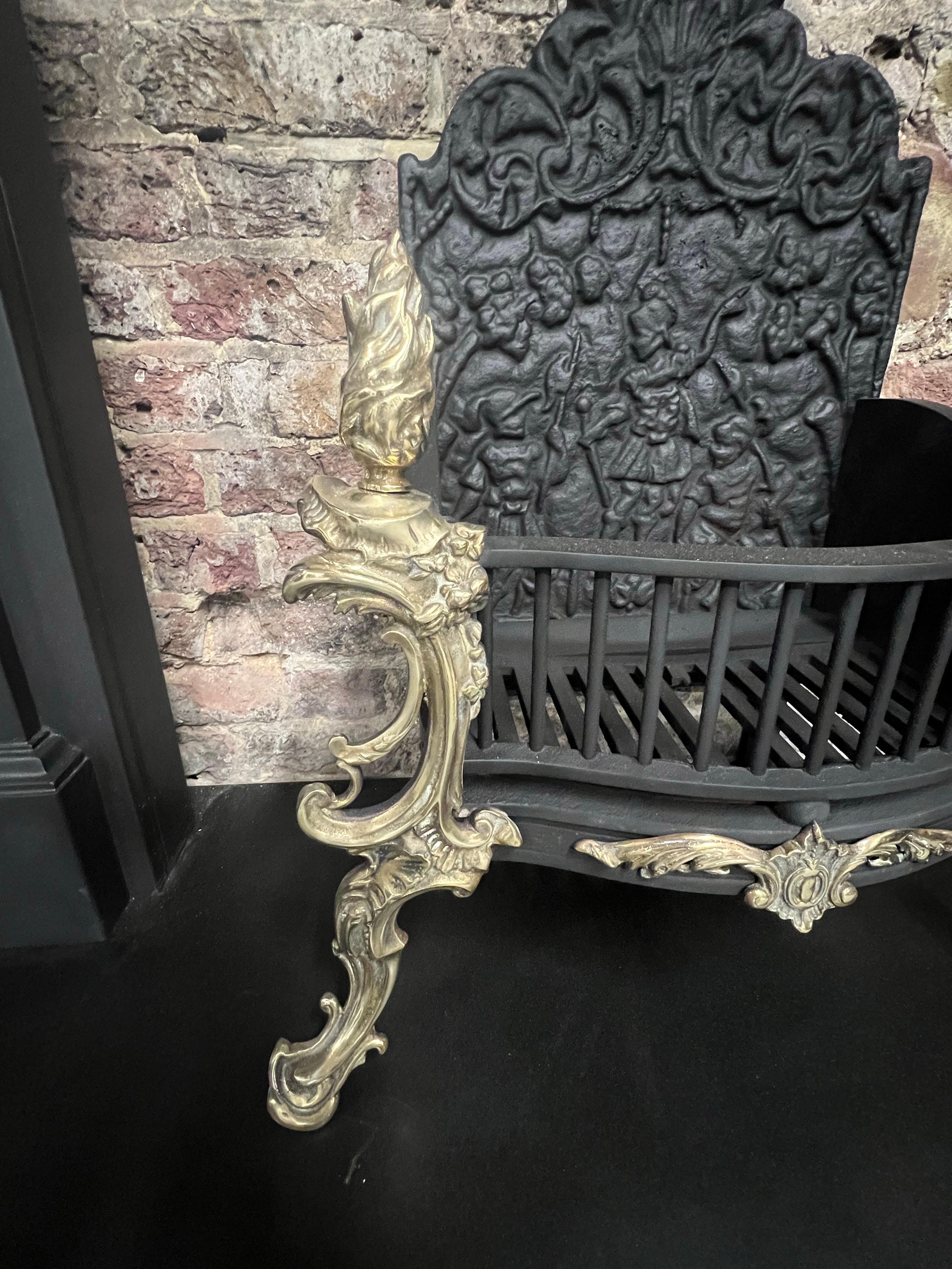 19th Century Georgian Cast Iron & Brass High Back Fire Basket Grate For Sale 2