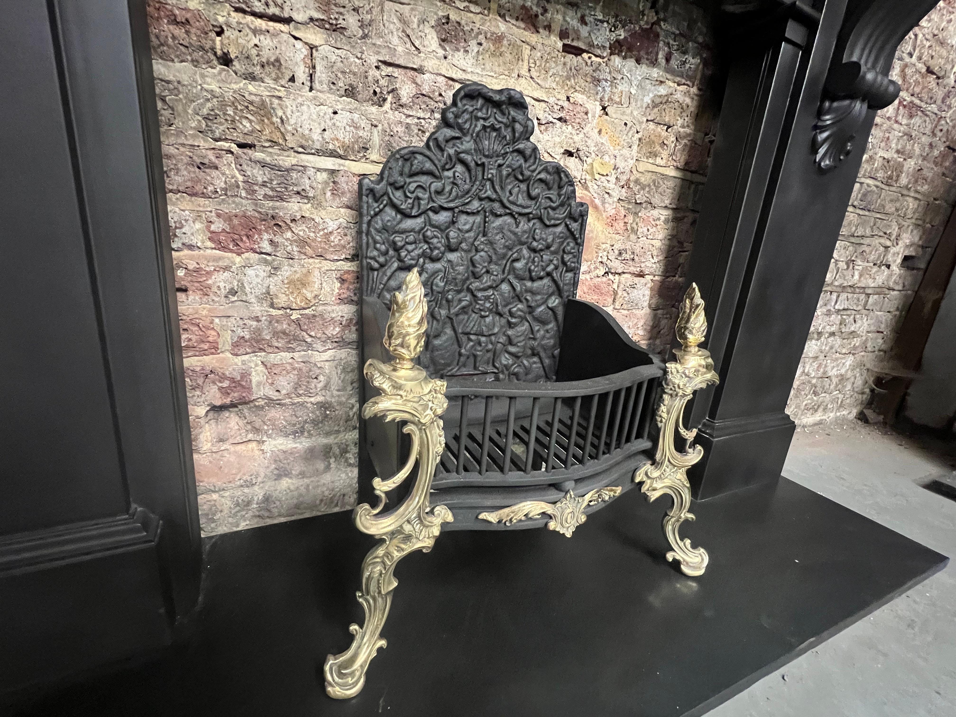 19th Century Georgian Cast Iron & Brass High Back Fire Basket Grate For Sale 4