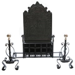 19th Century Georgian Cast-Iron Fire Basket, High Back