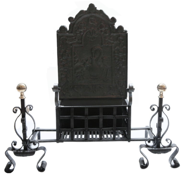 19th Century CastIron Fire Basket, High Back For Sale at 1stDibs