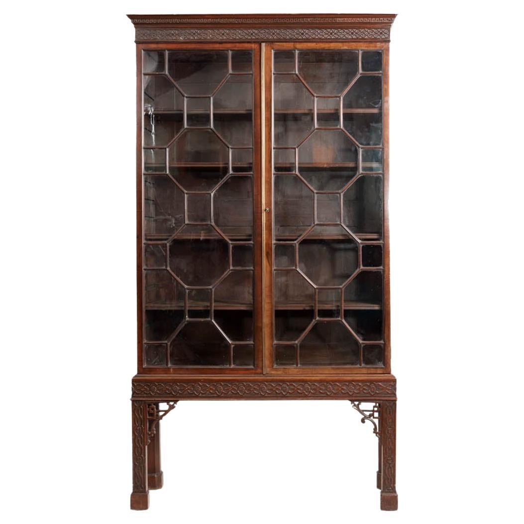 19th Century Georgian Chinese Chippendale Two-Door Display Cabinet For Sale