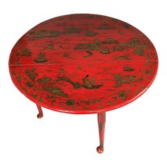 19th Century Georgian Chinoiserie Scarlet Red Lacquer Drop Leaf Dining Table