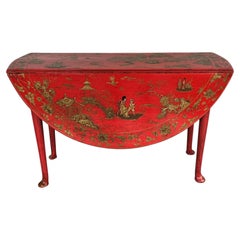 19th Century Georgian Chinoiserie Scarlet Red Lacquer Drop Leaf Dining Table