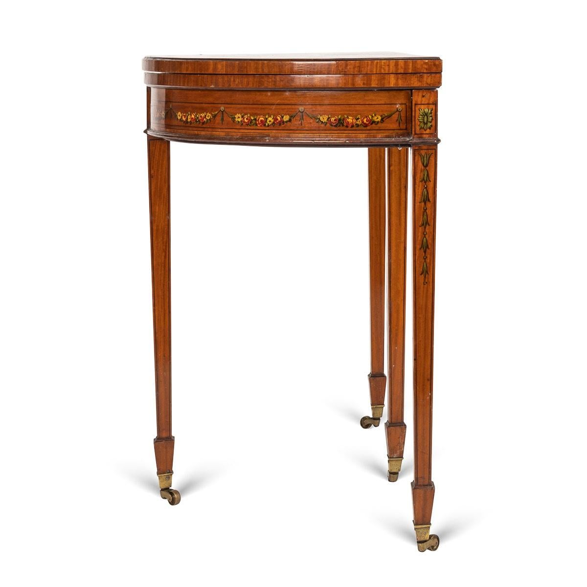 Satinwood 19th Century Georgian Demi Lune Games Console Table, c.1800 For Sale
