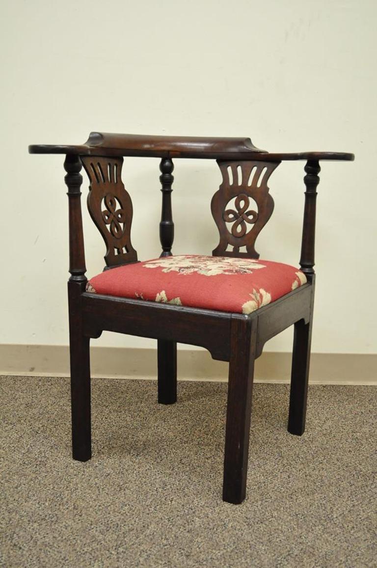 19th Century Georgian English Irish Mahogany Needlepoint Seat Corner Chair 7