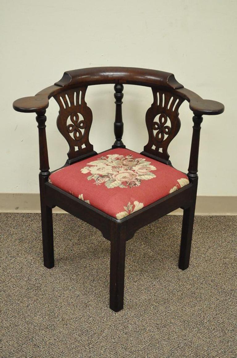 19th Century Georgian English Irish Mahogany Needlepoint Seat Corner Chair 8