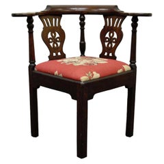 19th Century Georgian English Irish Mahogany Needlepoint Seat Corner Chair