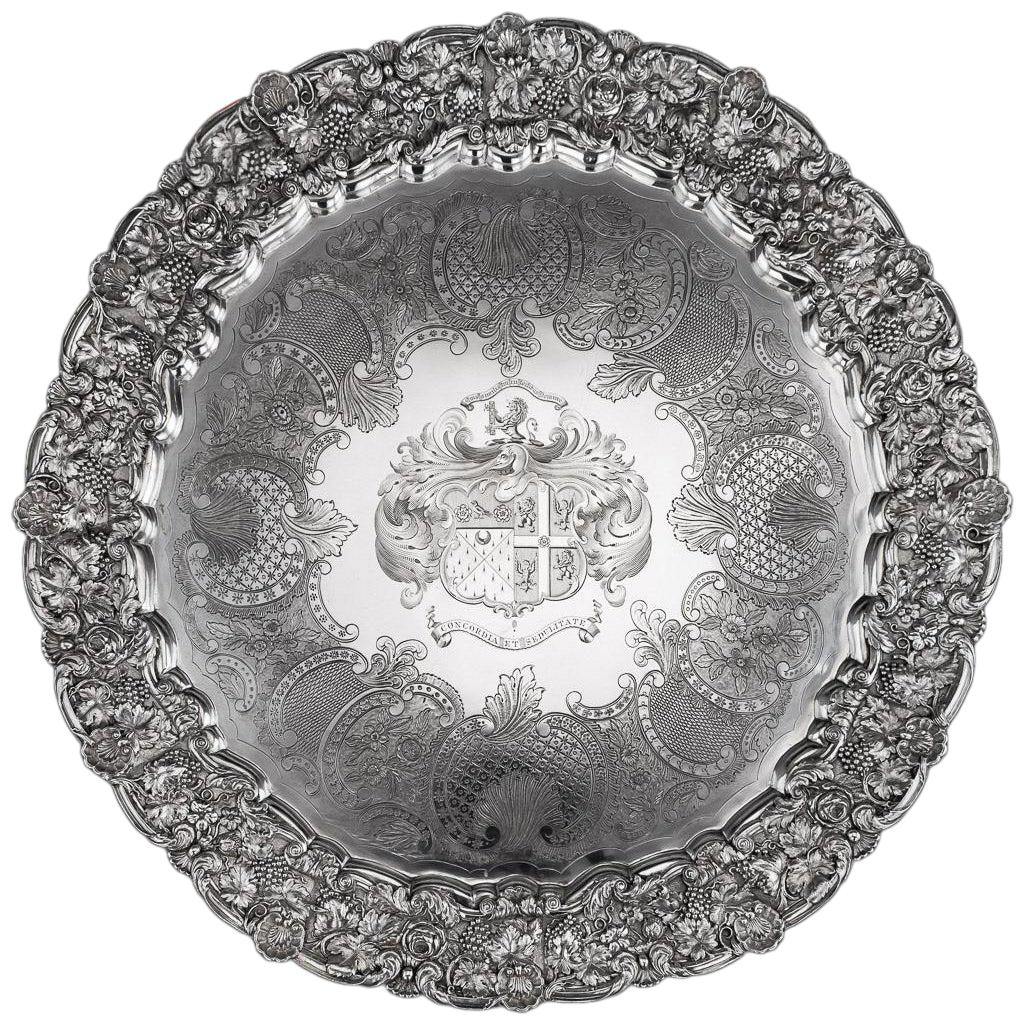19th Century Georgian Exceptional Solid Silver Salver Tray J E Terrey circa 1825 For Sale