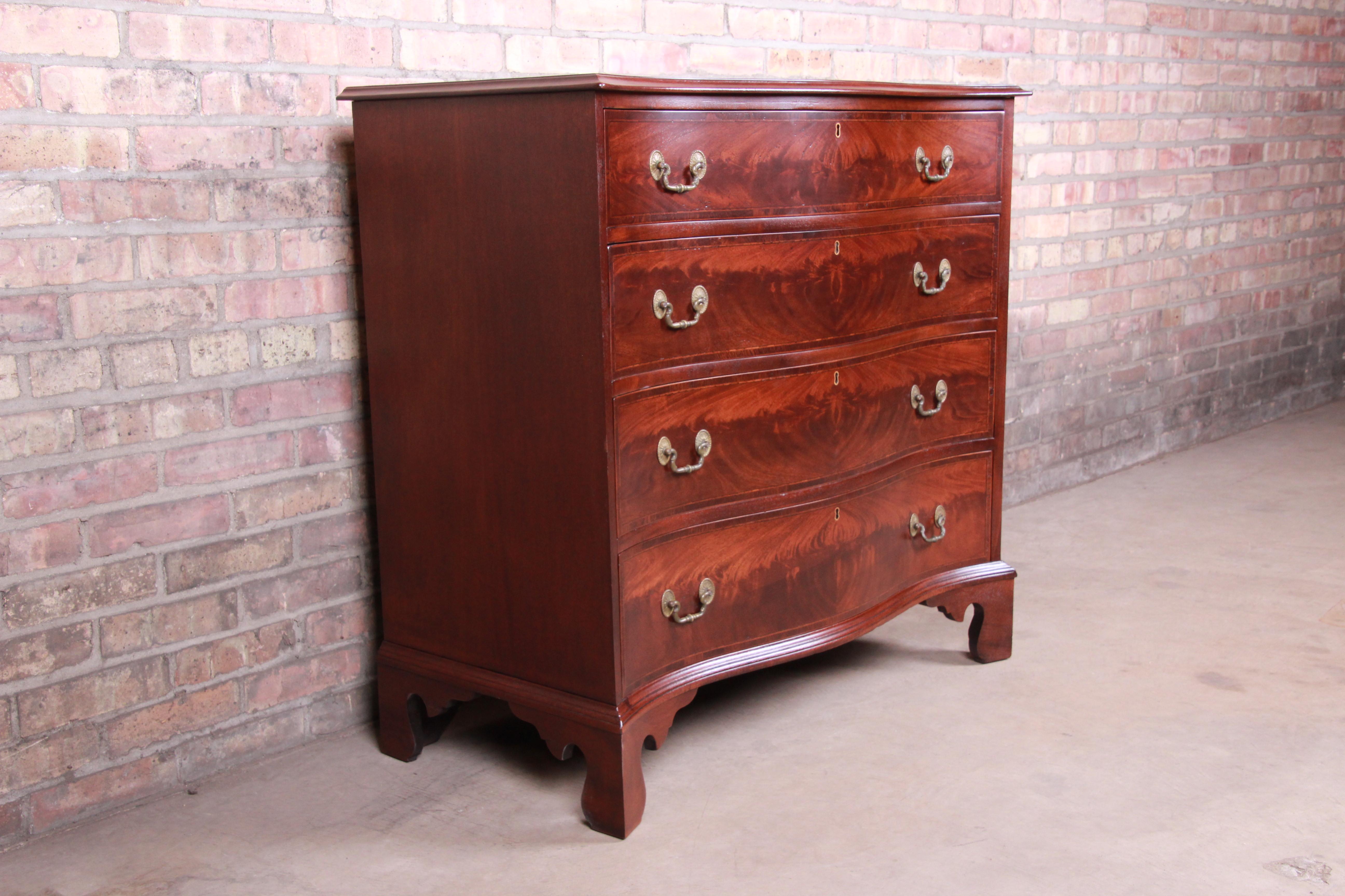 19th Century Georgian Flame Mahogany Bachelor Chest, Newly Restored In Good Condition In South Bend, IN
