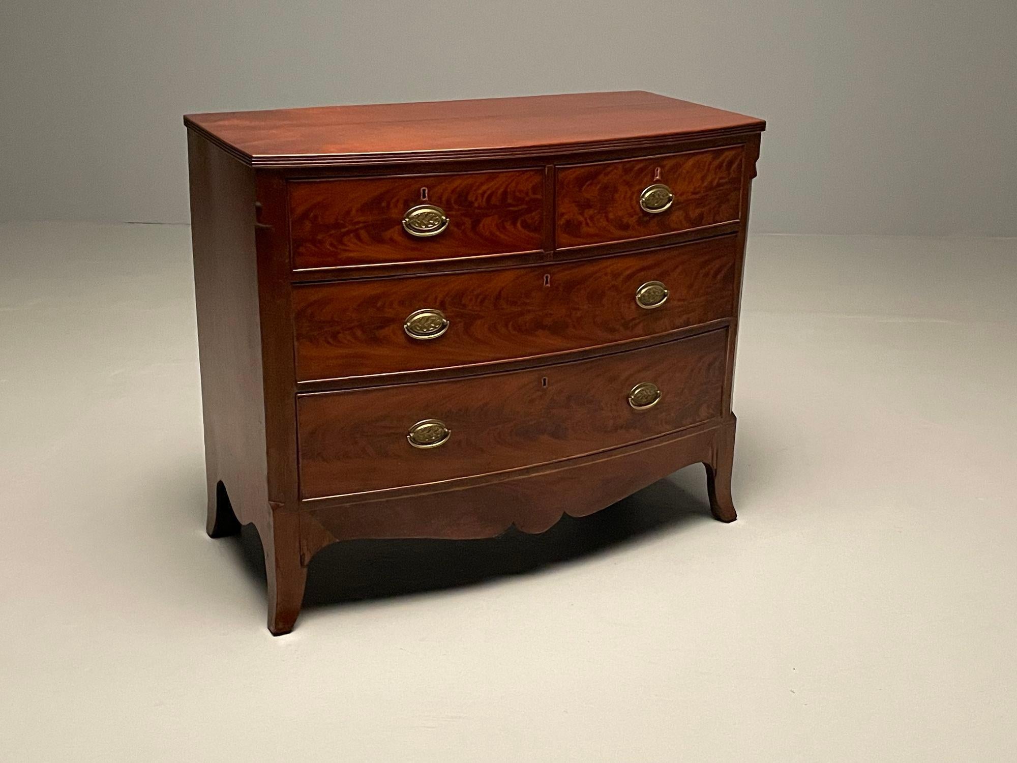 19th Century Georgian Flame Mahogany Bow Front Commode / Chest of Drawers 1