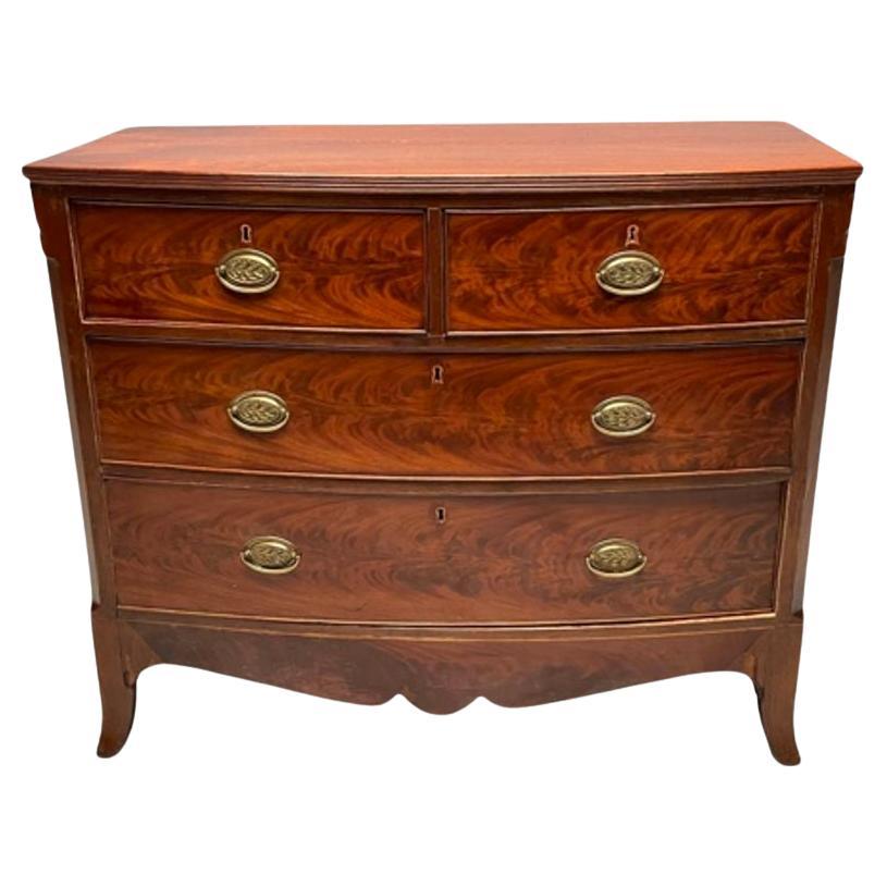 19th Century Georgian Flame Mahogany Bow Front Commode / Chest of Drawers