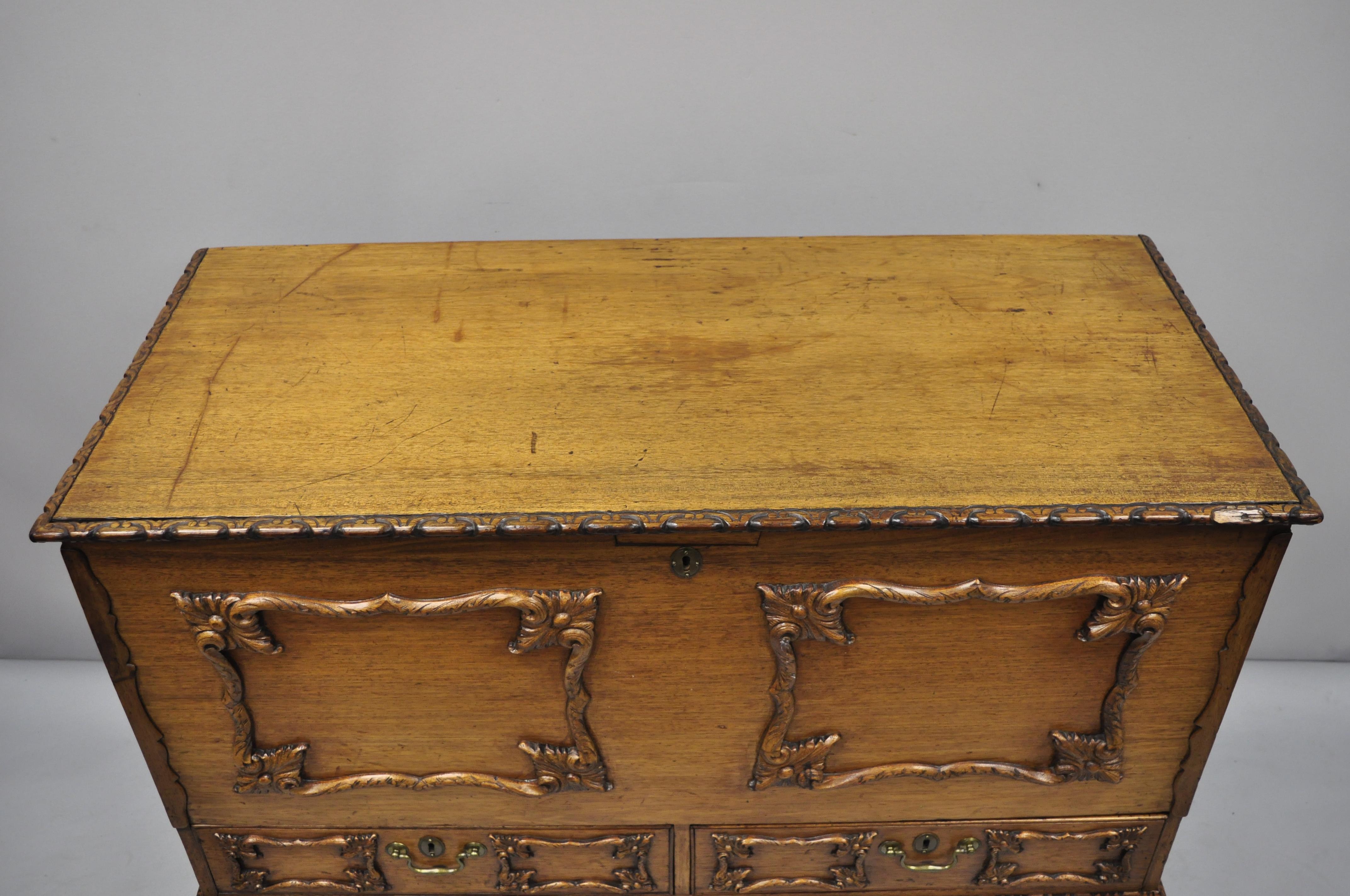 19th Century Georgian George II Style Mahogany Paw Foot Coffer Blanket Chest For Sale 1
