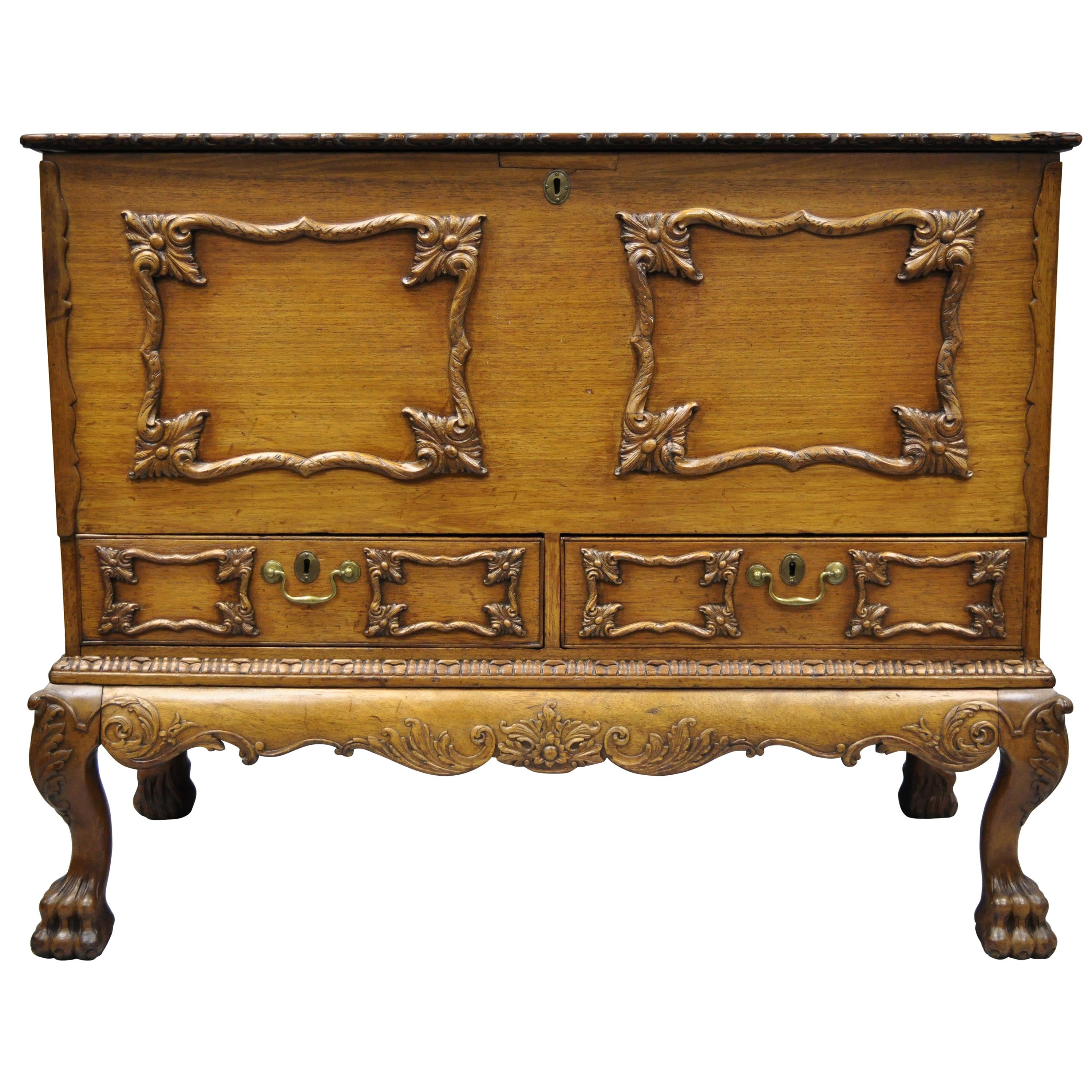 19th Century Georgian George II Style Mahogany Paw Foot Coffer Blanket Chest For Sale