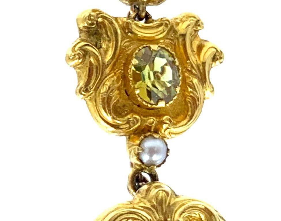 19th Century Georgian Gold Amethyst Peridot and Pearl Earrings 3