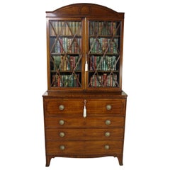 Antique 19th Century Georgian Inlaid Mahogany Secretaire Bookcase