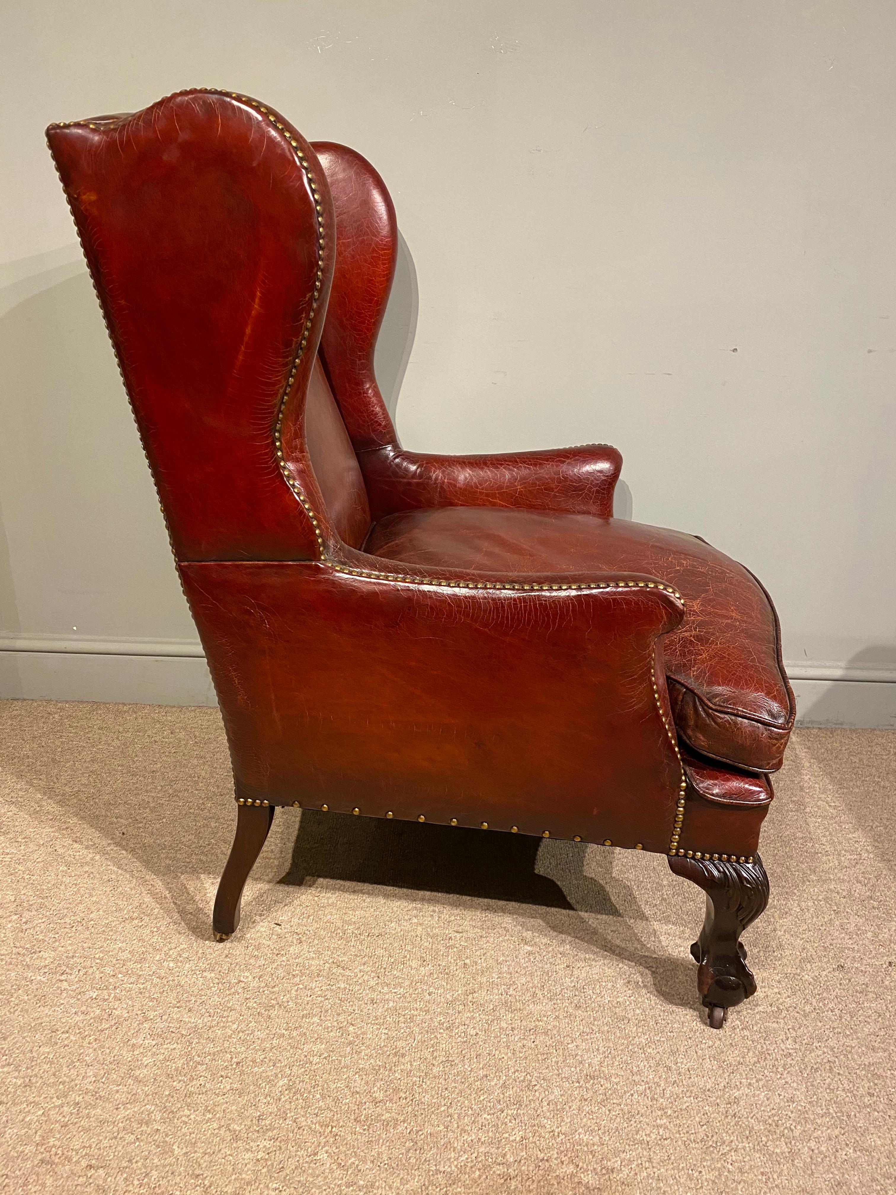 George III 19th Century Georgian Leather and Mahogany Wingback Chair