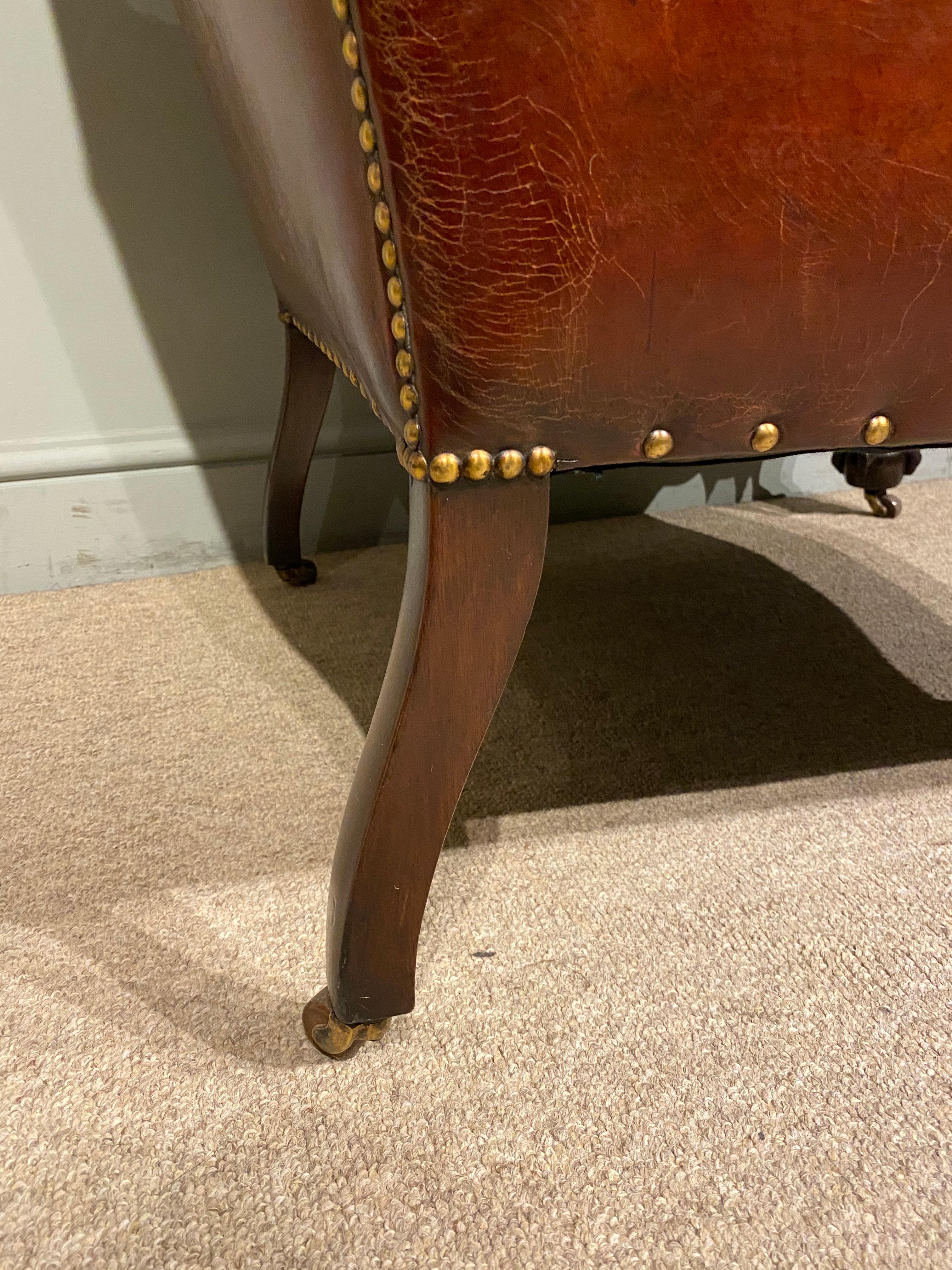 19th Century Georgian Leather and Mahogany Wingback Chair In Excellent Condition In Bournemouth, GB