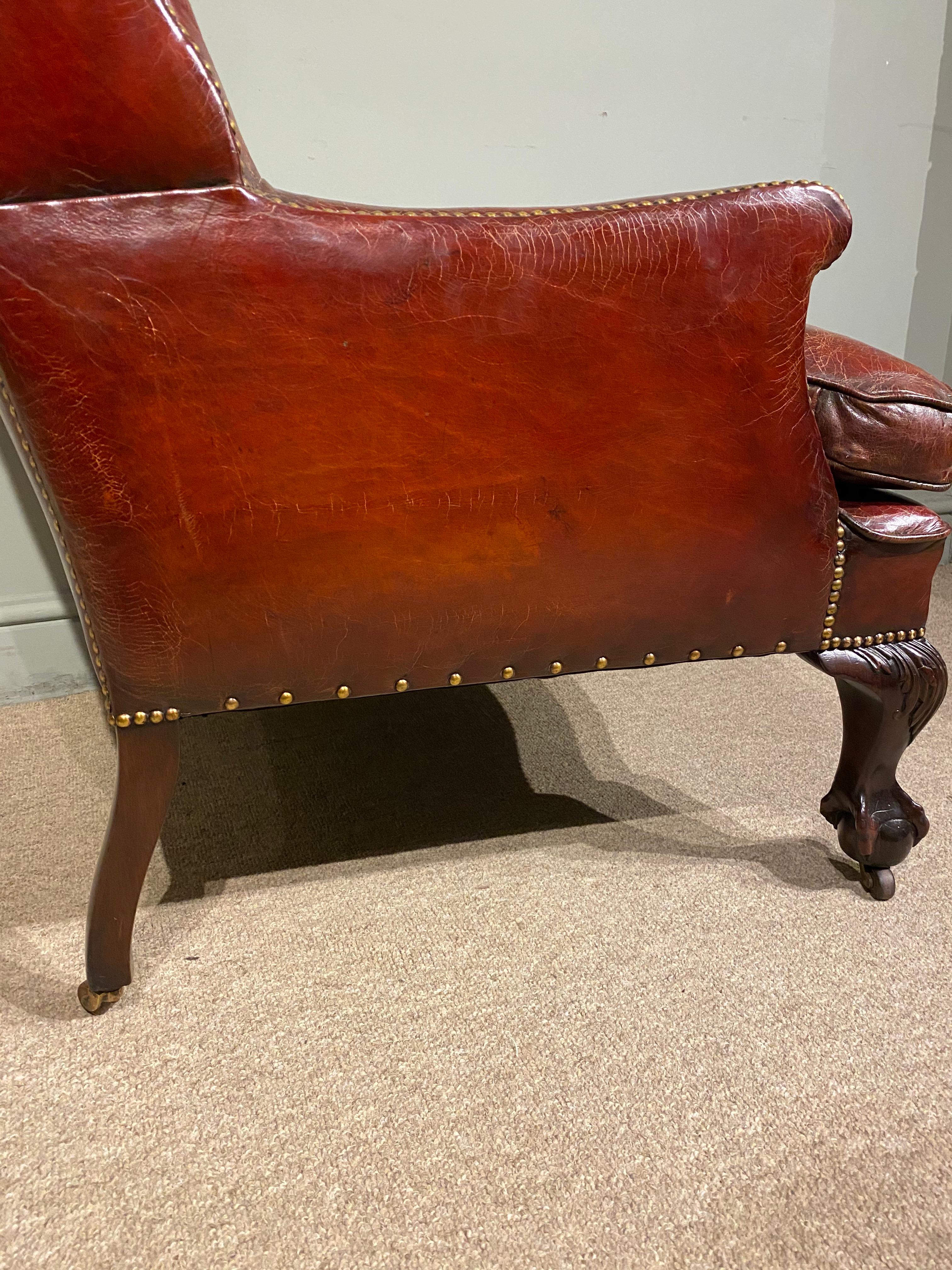 Late 19th Century 19th Century Georgian Leather and Mahogany Wingback Chair