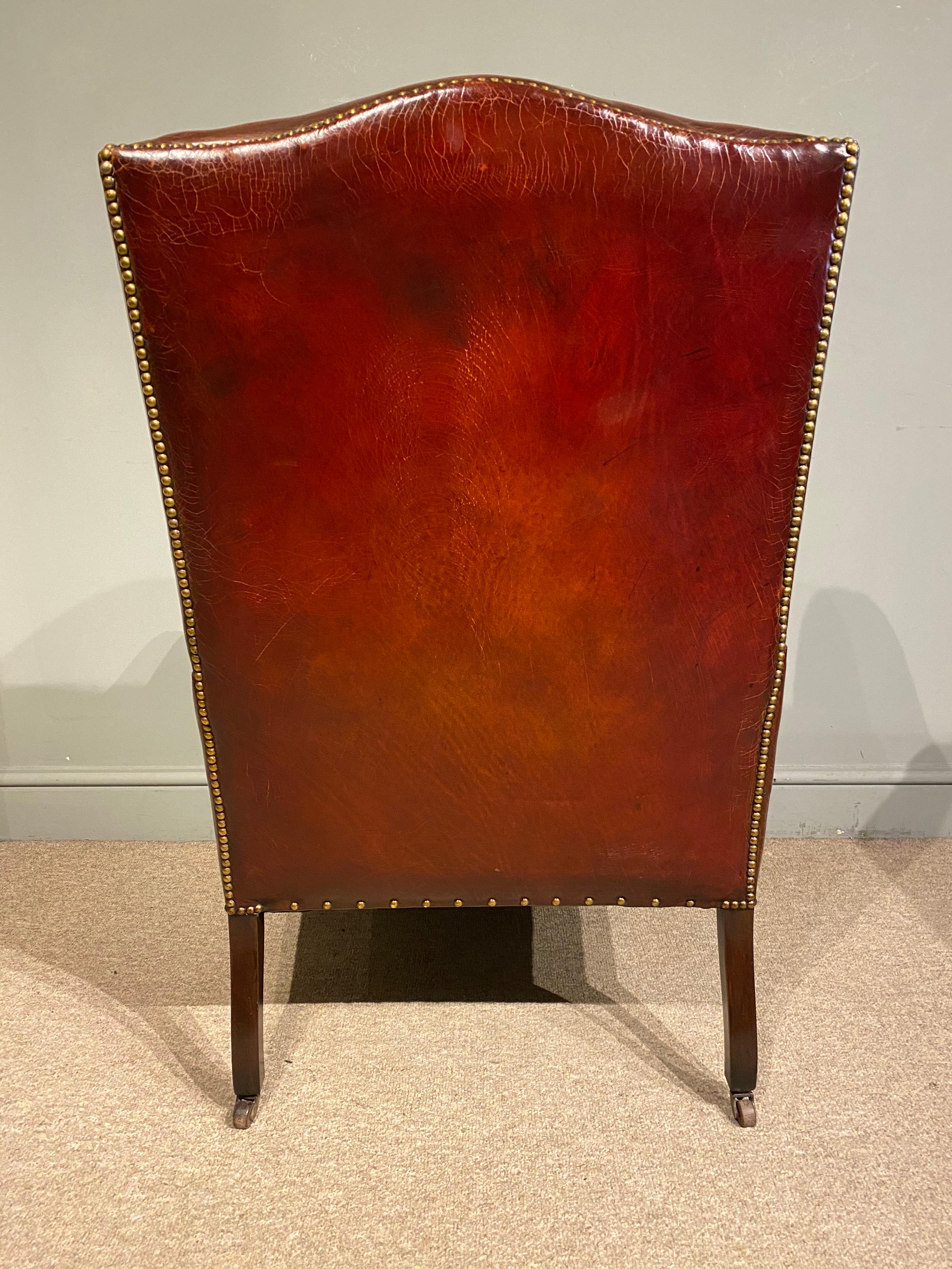 19th Century Georgian Leather and Mahogany Wingback Chair 1