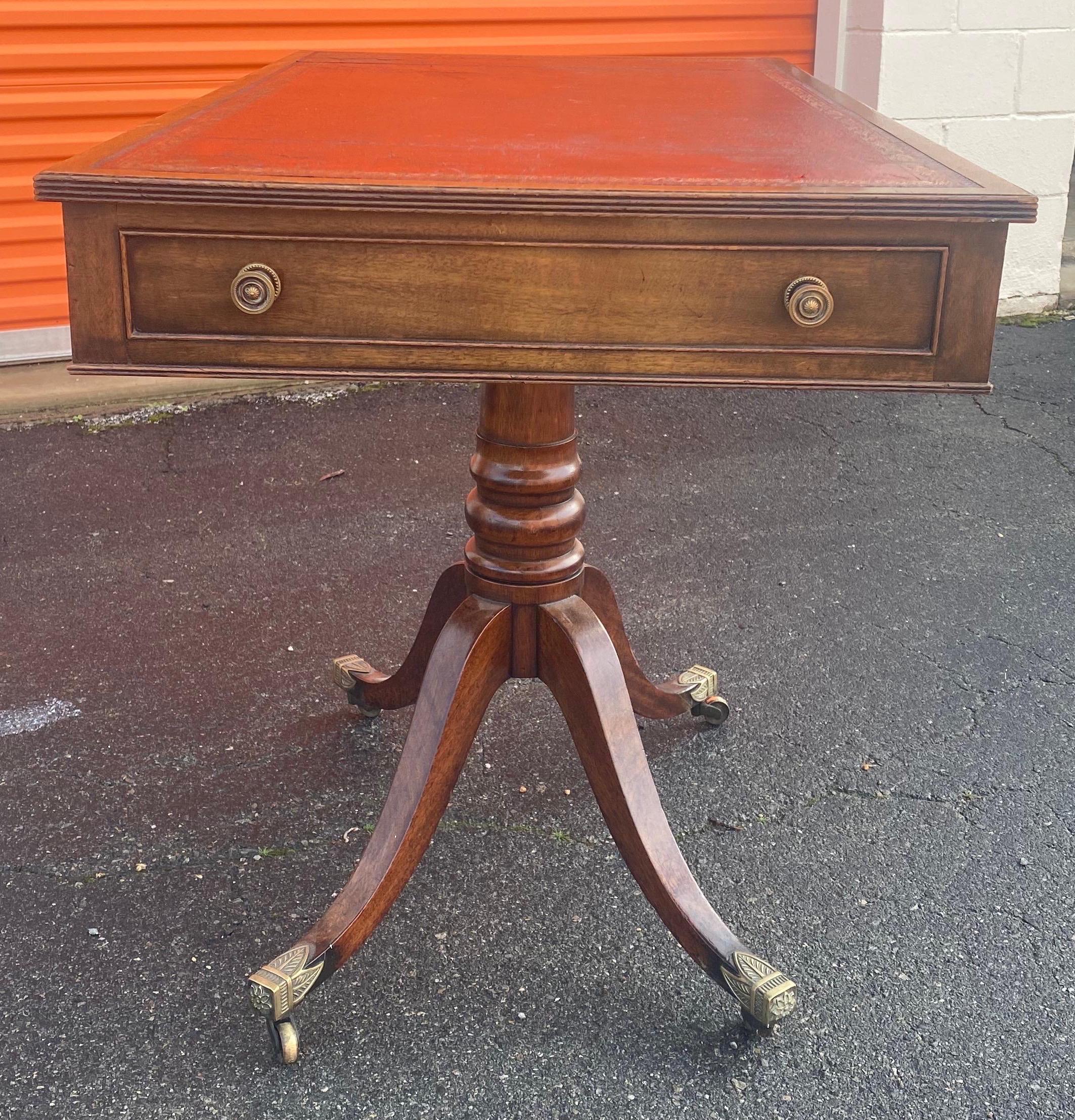 English 19th Century Georgian Leather Top Table with Side Drawers For Sale