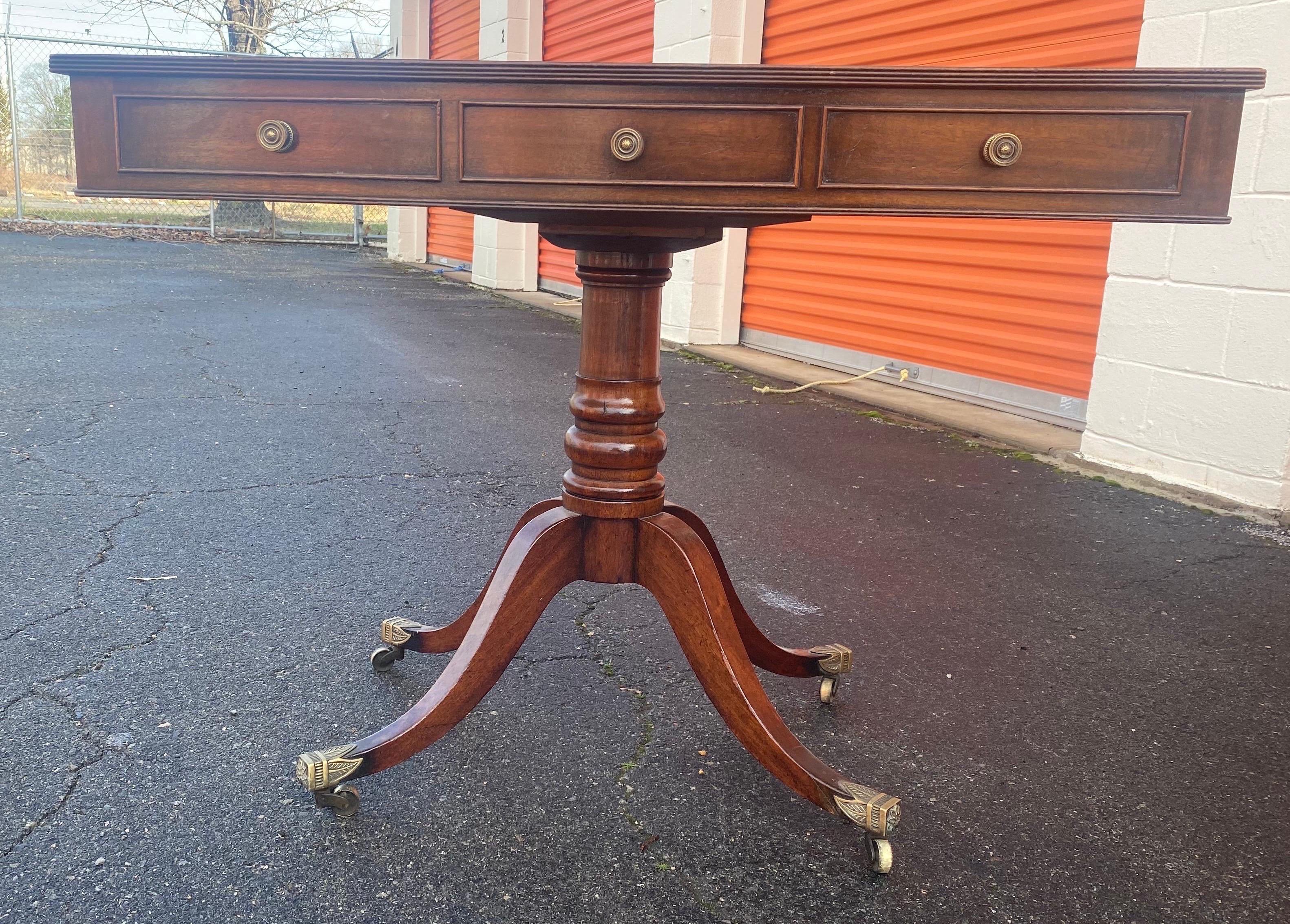 19th Century Georgian Leather Top Table with Side Drawers For Sale 1