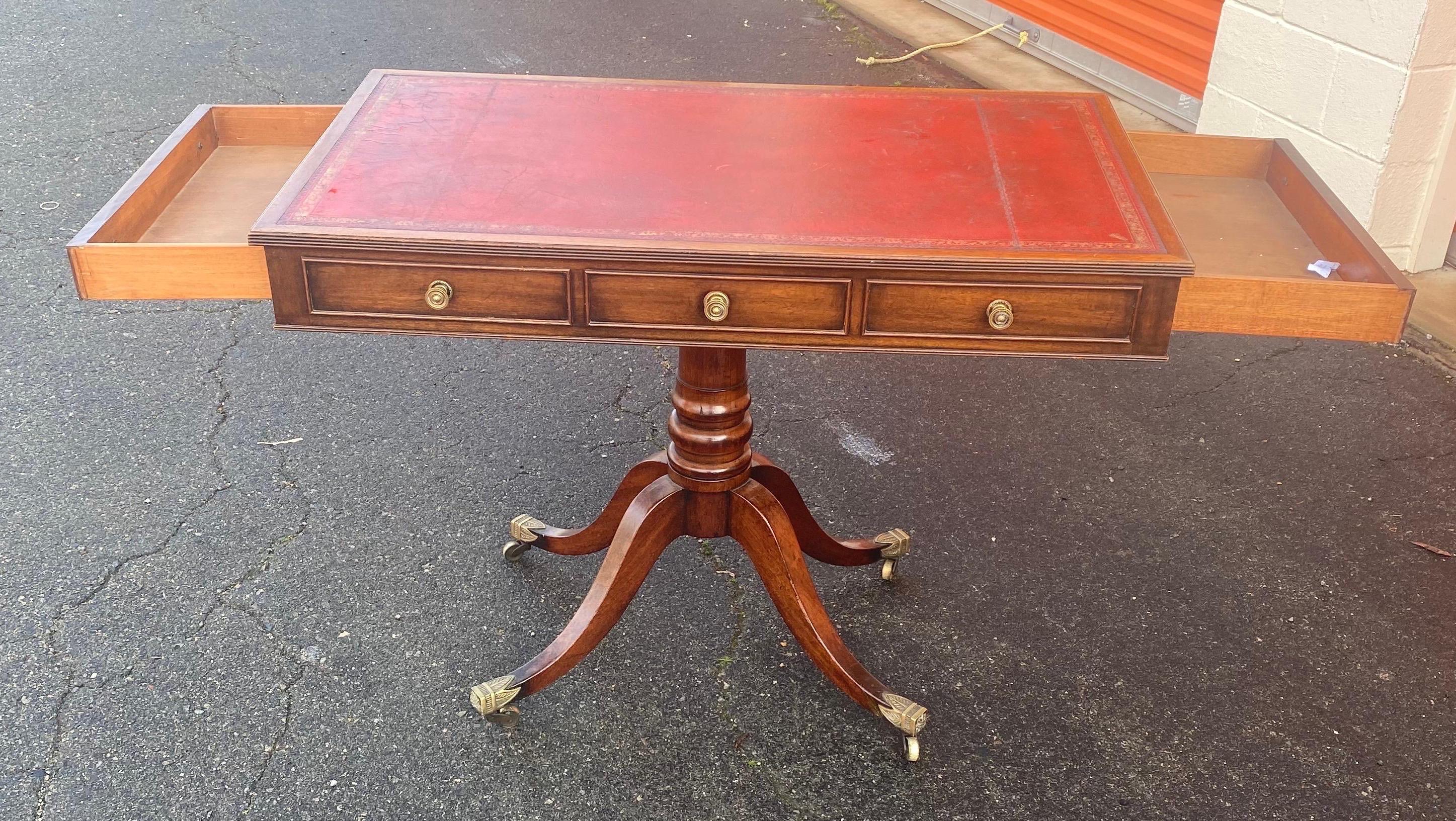 19th Century Georgian Leather Top Table with Side Drawers For Sale 3