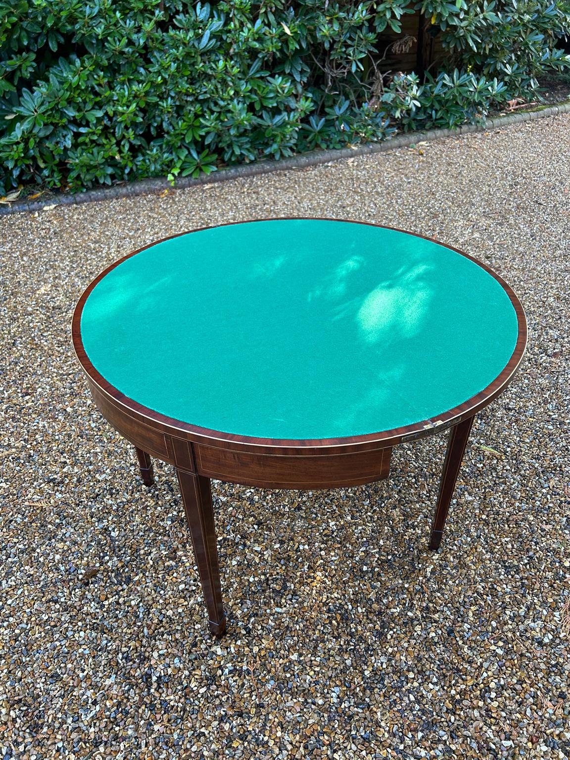 19th Century Georgian Mahogany Inlaid Demi Lune Card Table 5