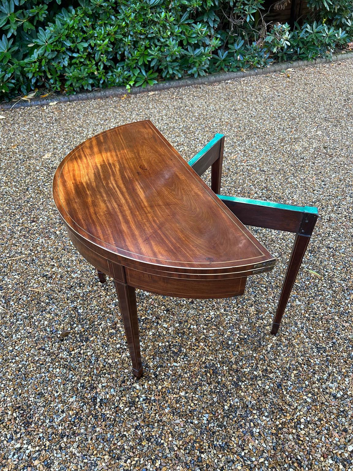 19th Century Georgian Mahogany Inlaid Demi Lune Card Table 6