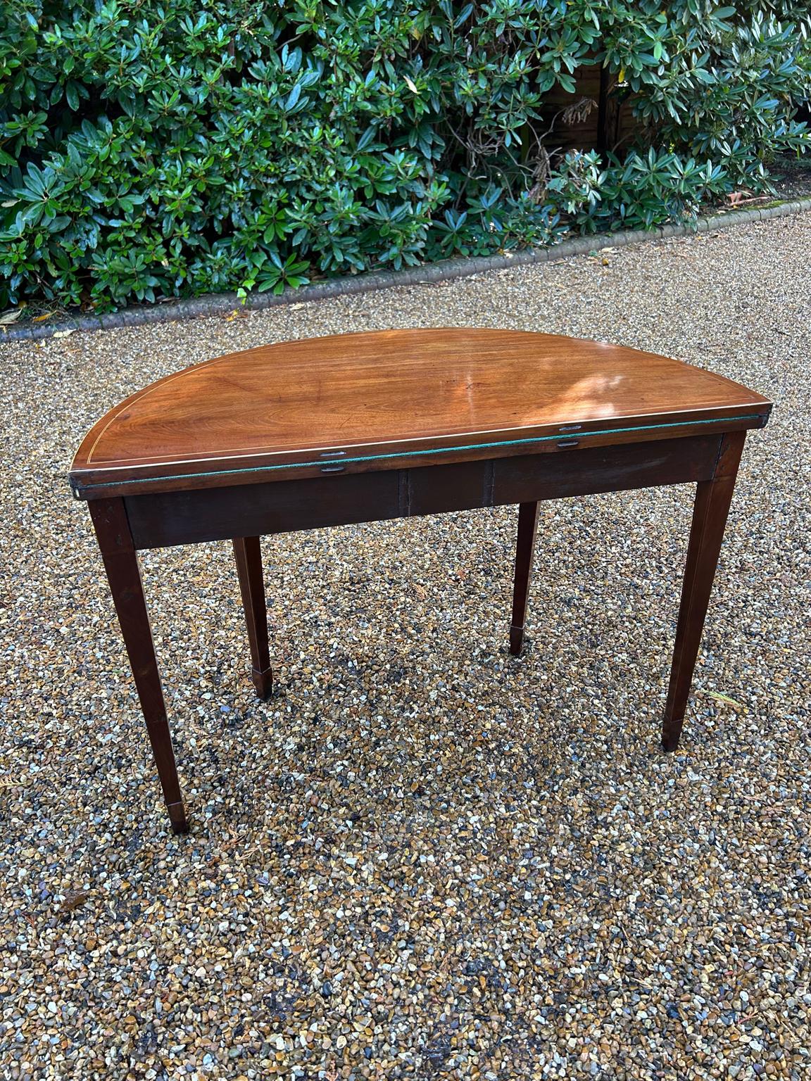 19th Century Georgian Mahogany Inlaid Demi Lune Card Table 7