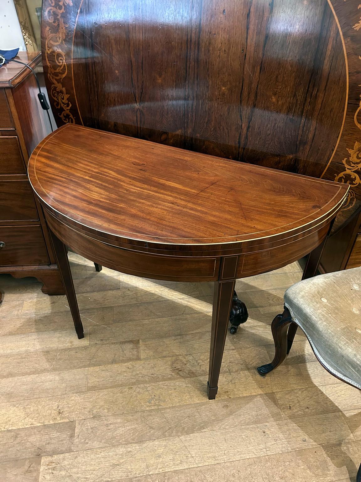 19th Century Georgian Mahogany Inlaid Demi Lune Card Table 8