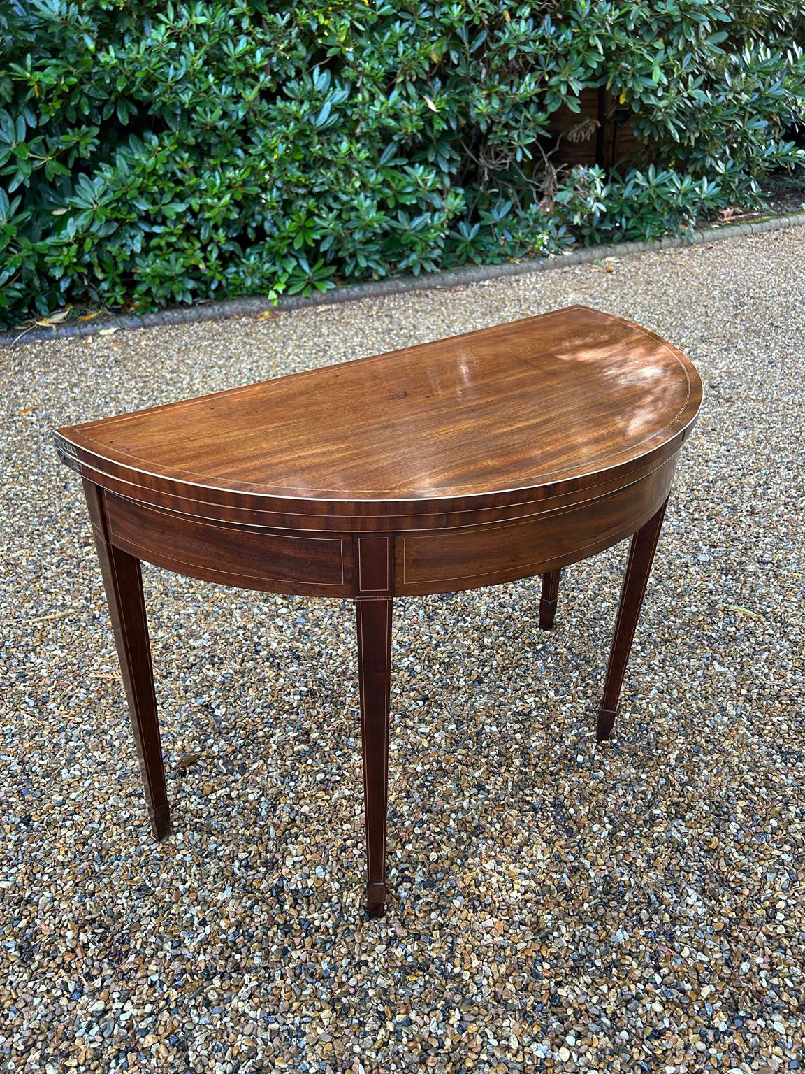 English 19th Century Georgian Mahogany Inlaid Demi Lune Card Table