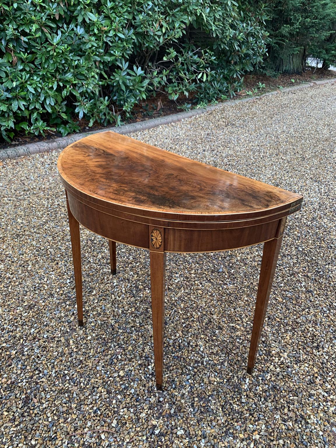 Hand-Crafted 19th Century Georgian Mahogany Inlaid Demi Lune Card Table